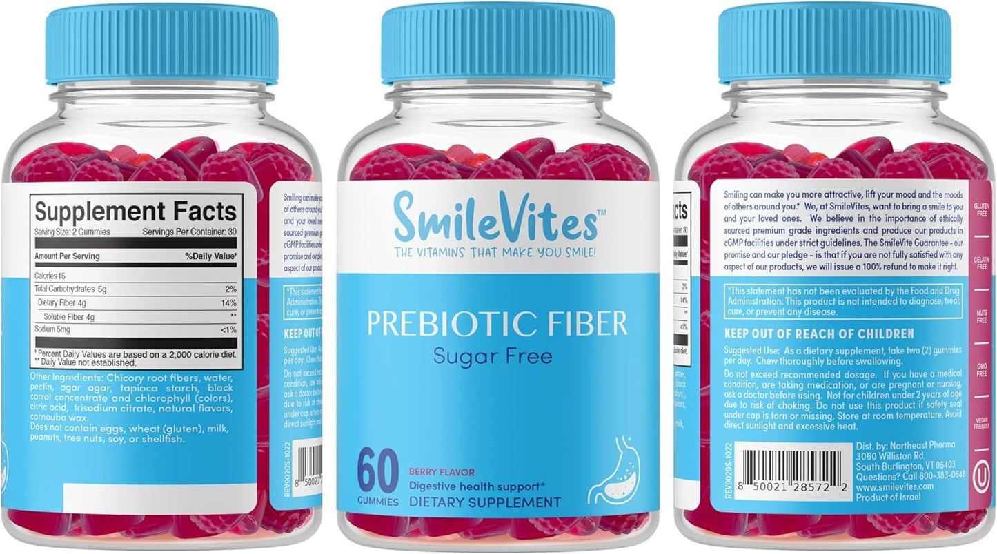 SmileVites Prebiotics Fiber Gummy Digestive Health - Vegan Friendly, GMO Free, Kosher Heartland PharmaUS supplements