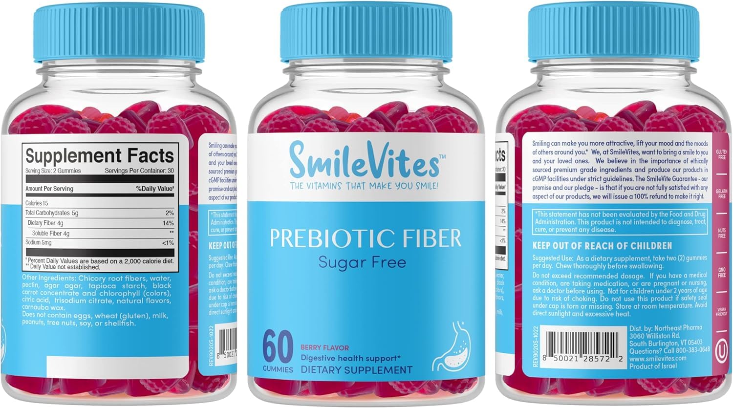 SmileVites Prebiotics Fiber Gummy Digestive Health - Vegan Friendly, GMO Free, Kosher Heartland PharmaAu supplements