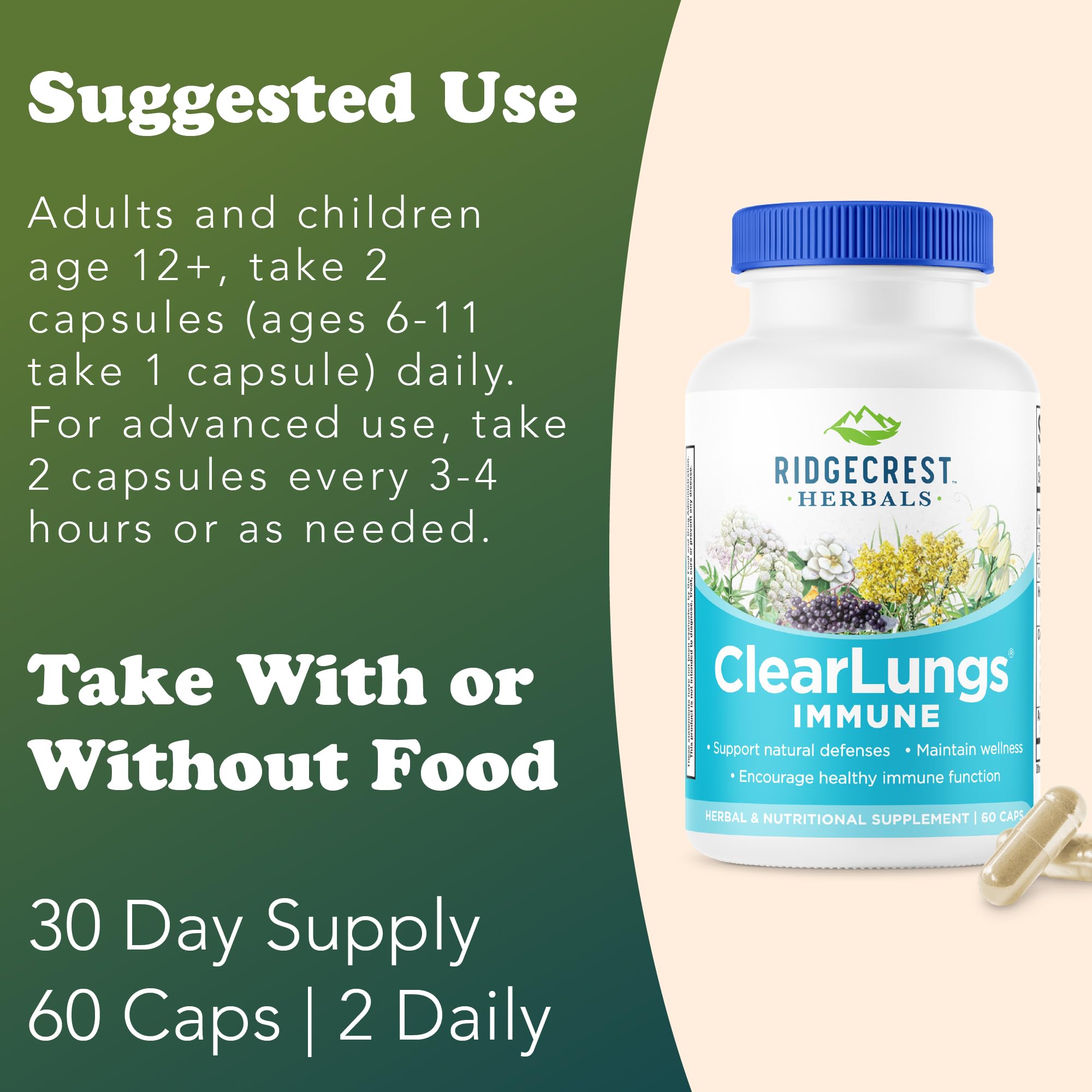 RidgeCrest Herbals ClearLungs Immune, Lung Support Supplement with Elderberry, Zinc, Vitamin C, Vitamin A, Olive Leaf, Mullein, Lung Wellness Formula for Respiratory Health (60 Vegan Caps, 30 Serv) RidgeCrest HerbalsAu supplements