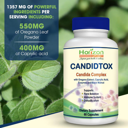 Candida Cleanse Support and Detox with Natural Herbs, probiotics and Oregano Oil Horizon SupplementsUS supplements