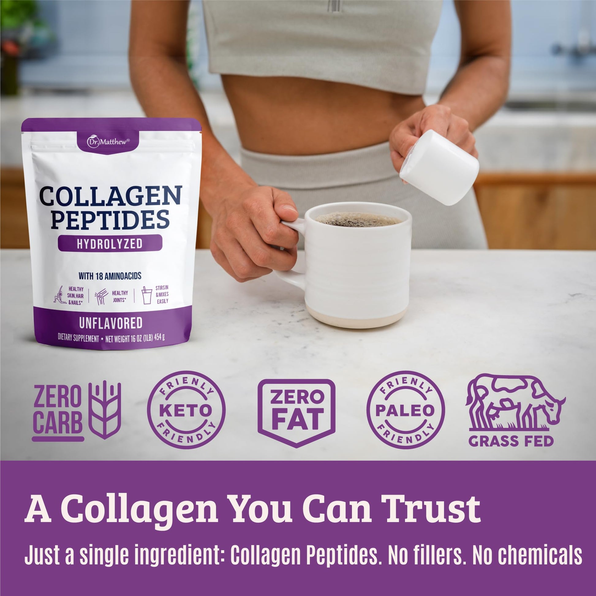 Collagen Protein Powder. Grass Fed Collagen Powder for Women & Men. Hydrolyzed Dr. MatthewAu supplements