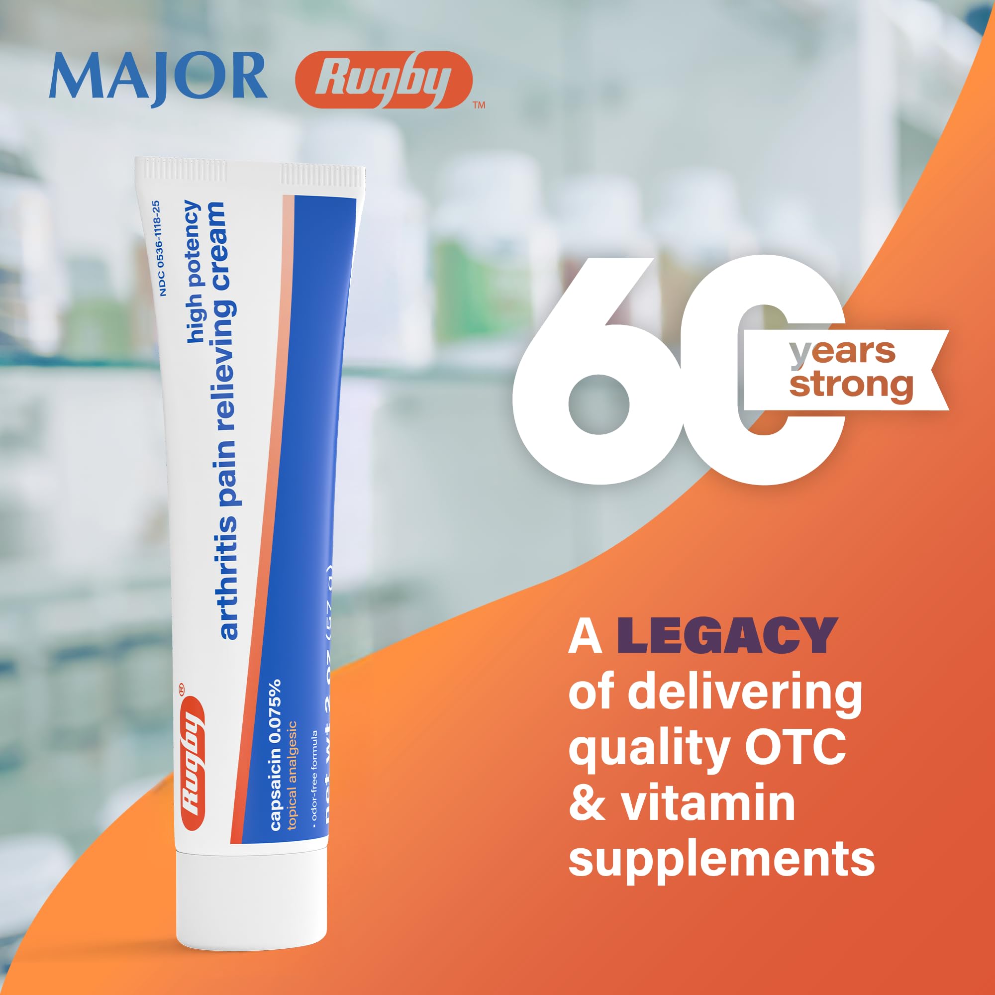 Rugby High Potency Capsaicin 0.075% Cream - Pain Relief Cream for Arthritis - 2 Oz (57g), (1 Pack) RUGBY LABORATORIESAu supplements