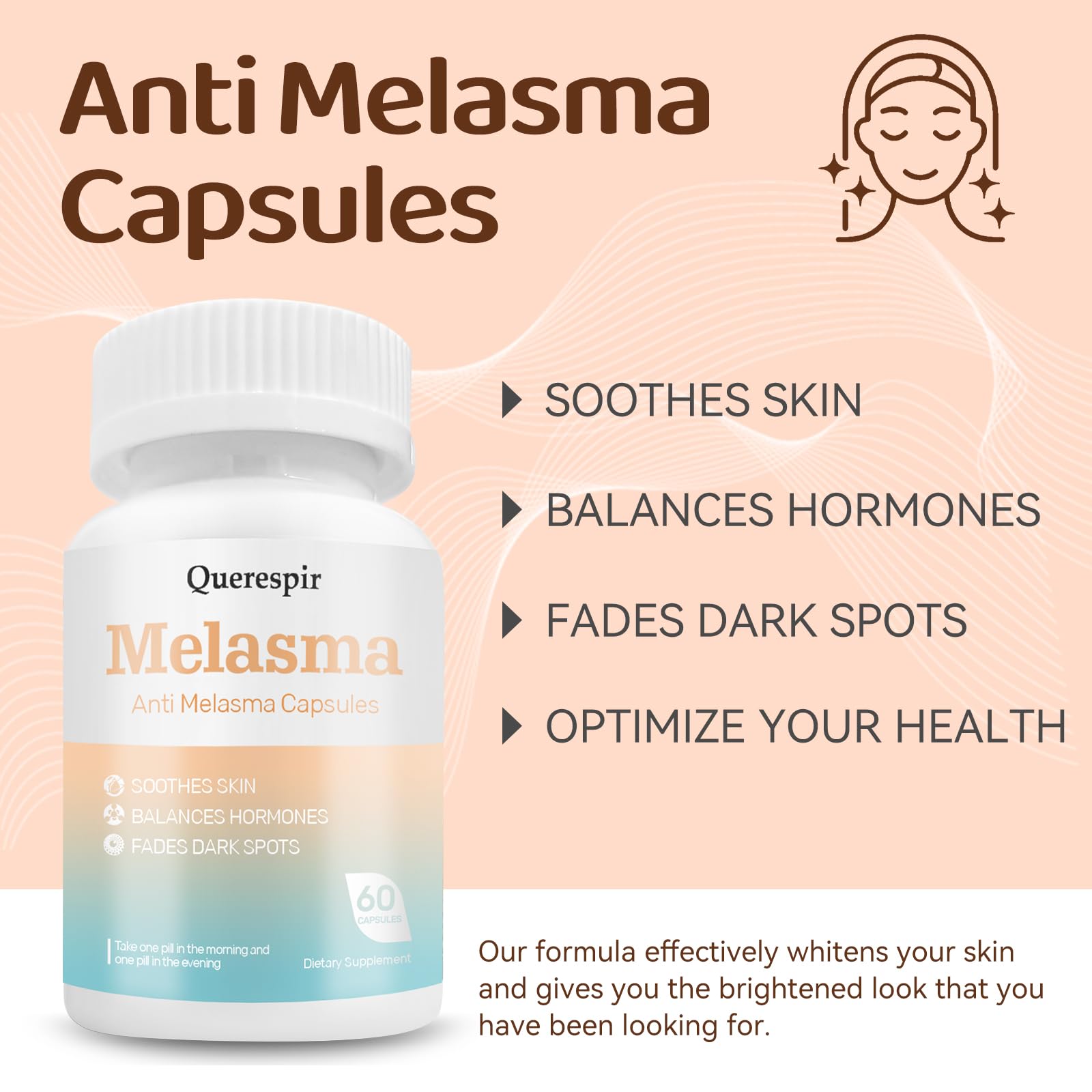 Melanina Anti-Melasma Capsule, Melasma Dark Spot Remover, Melanin Supplement, Spots Remover for Face & Body, Vitamin C & Turmeric Extract, Brightens & Even Skin Tone - 60 Capsules QuerespirAu supplements