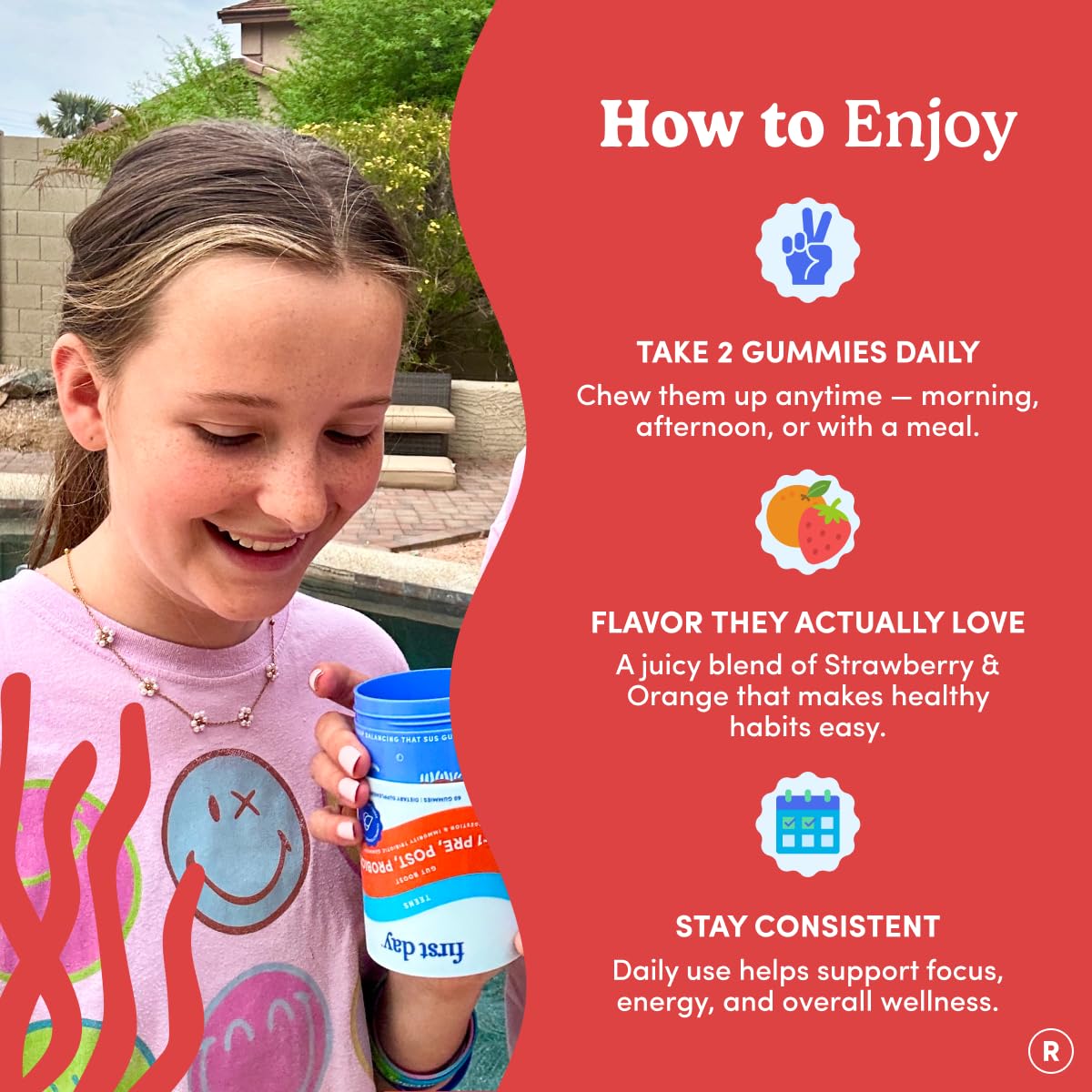 FIRST DAY Teens’ Gut Sustainer Tribiotic Gummies – 3-in-1 Prebiotic, Probiotic & Postbiotic Supplement – Supports Digestive, Skin, Oral & Immune Health, Nutrient Absorption & Growth – 60-Day Supply FIRST DAYAu supplements