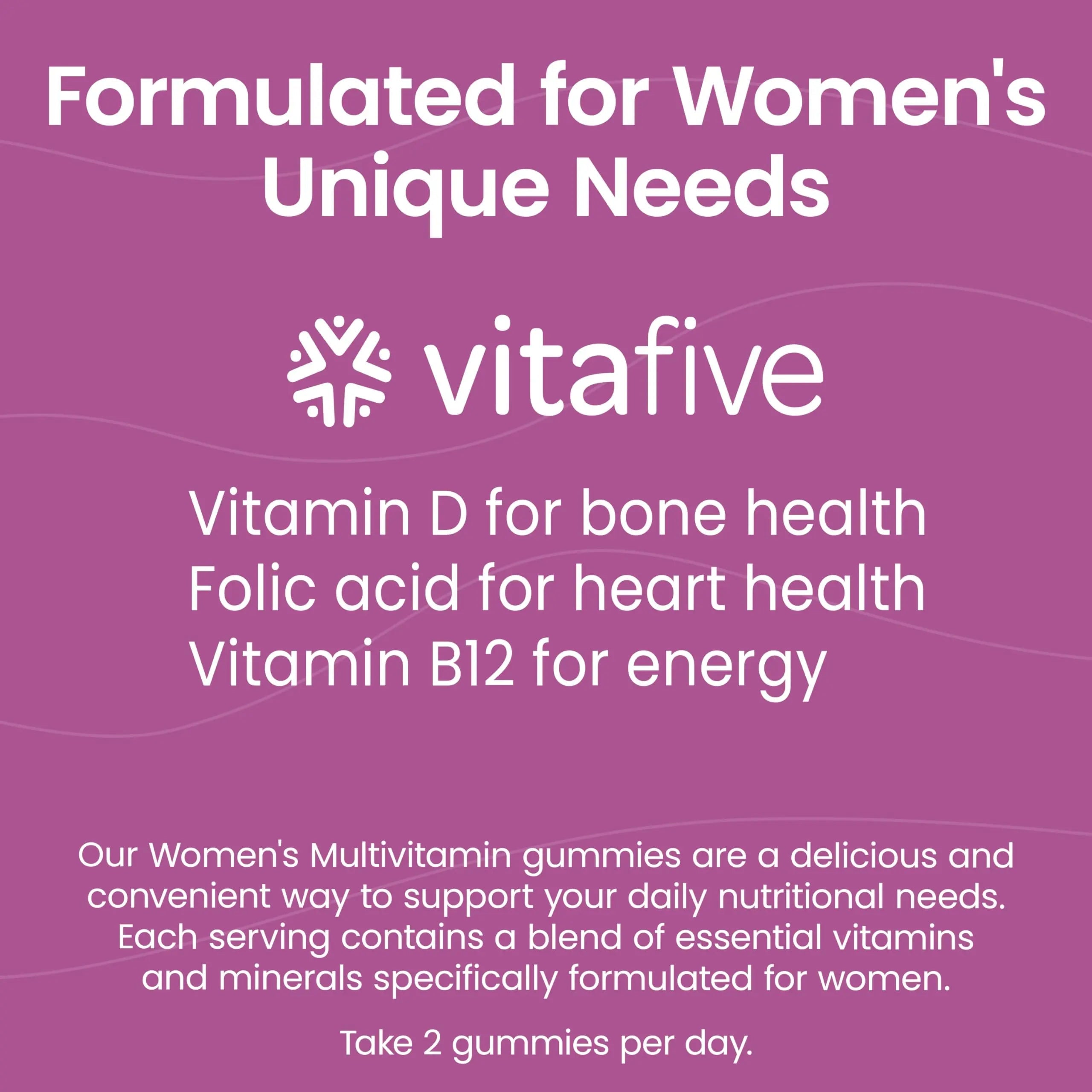 vitafive Women's Multivitamin Gummies, Best Multivitamin for Women with Biotin, D3, B12, Zinc, Low Sugar, Gluten Free (50 Ct) vitafiveAu supplements
