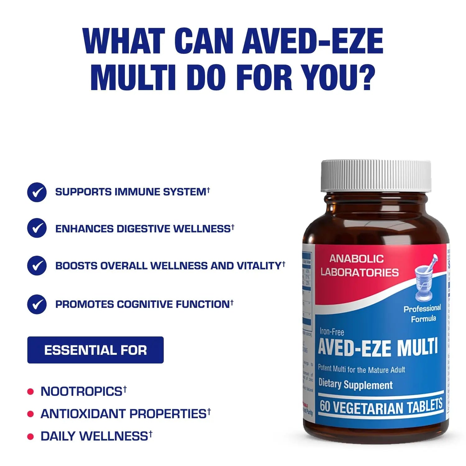 Iron Free Multivitamin for Women 50 and Over - Gentle Easy to Digest Over 50 Multivitamin for Men & Women with 30 Nutrients for Comprehensive Wellness & Immune Support Anabolic LaboratoriesAu supplements
