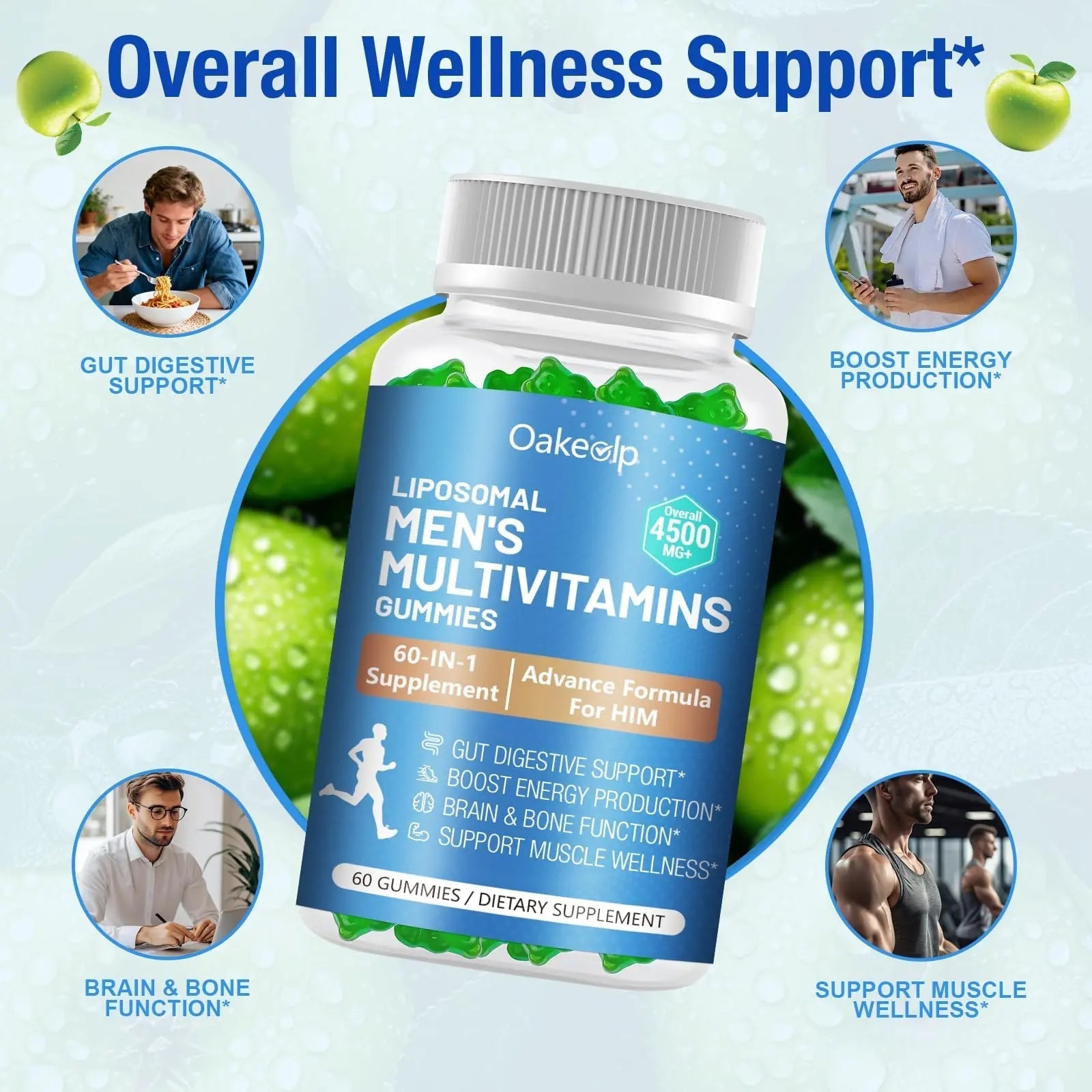60-IN-1 Liposomal 120+ Nutrients Men's Multivitamin Gummy 4500MG+ Overall,300Billion Probiotics, Algal DHA, CoQ10, Turmeric & Herbal Blends OakevlpAu supplements