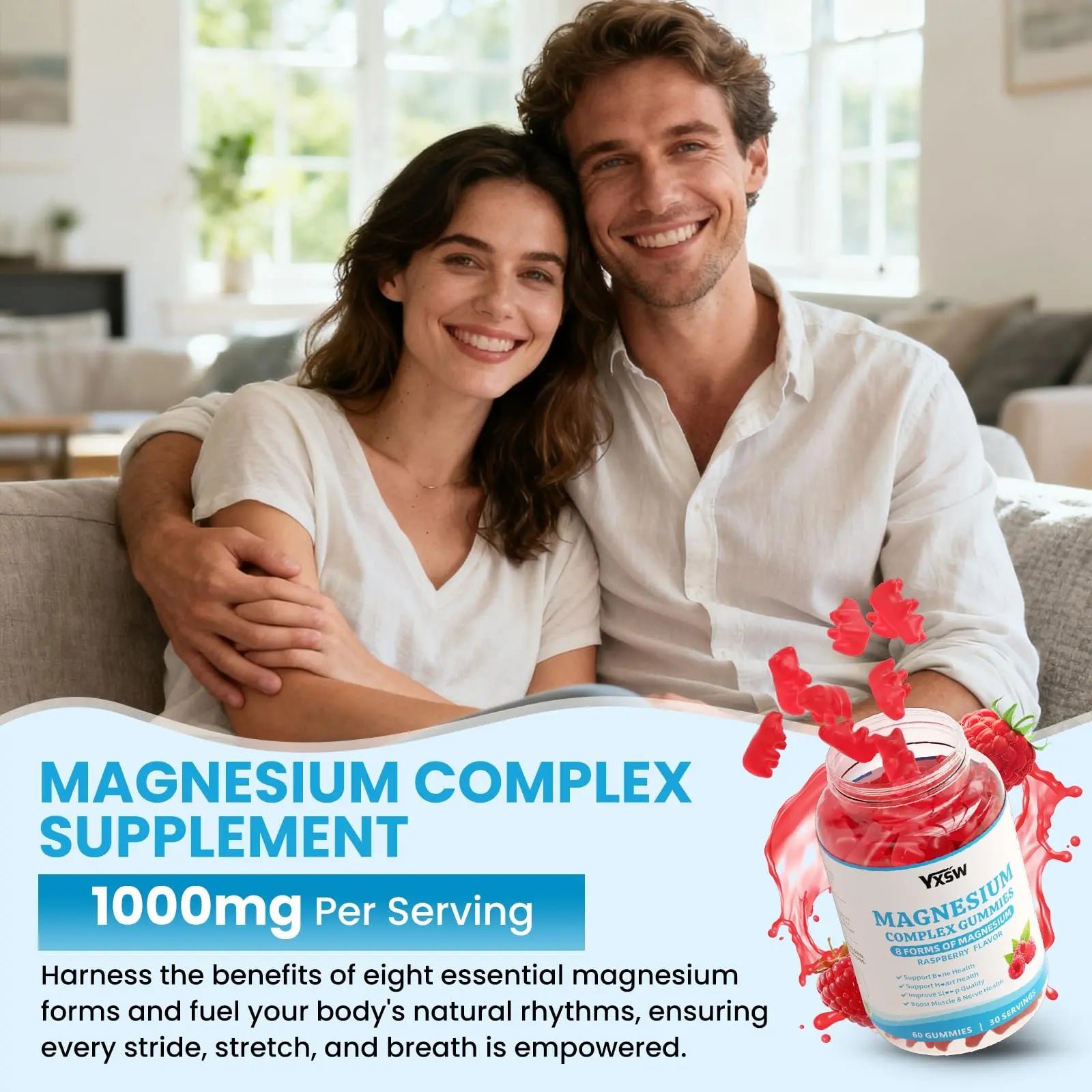 Magnesium Complex Gummies 8 Elemental 1000mg - Magnesium Glycinate, Citrate, Malate, Taurate, Supports Bones, Muscle, Nerve Health, for Women & Men, Vegan Non-GMO, Raspberry Flavor, 60 Count YXSWnz supplements