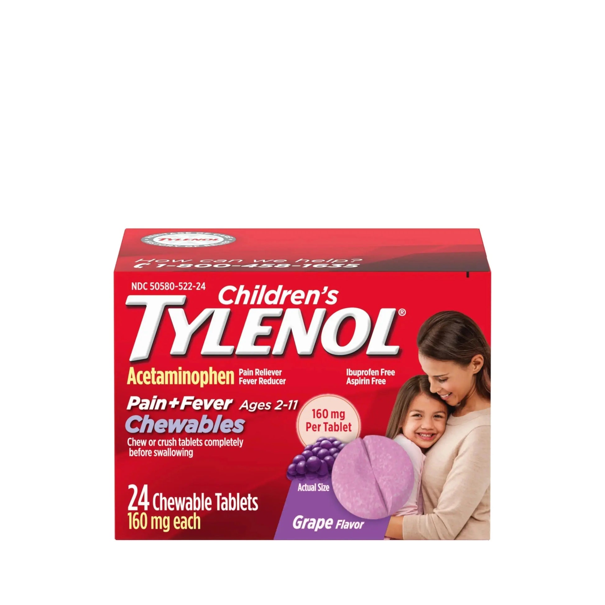 Children's Tylenol Chewables with 160 mg Acetaminophen, Pain Reliever & Fever Reducer for Kids' Cold + Flu Symptoms, Headache, Sore Throat & Toothache, Aspirin-Free, Grape Flavor, 24 ct TylenolAu supplements