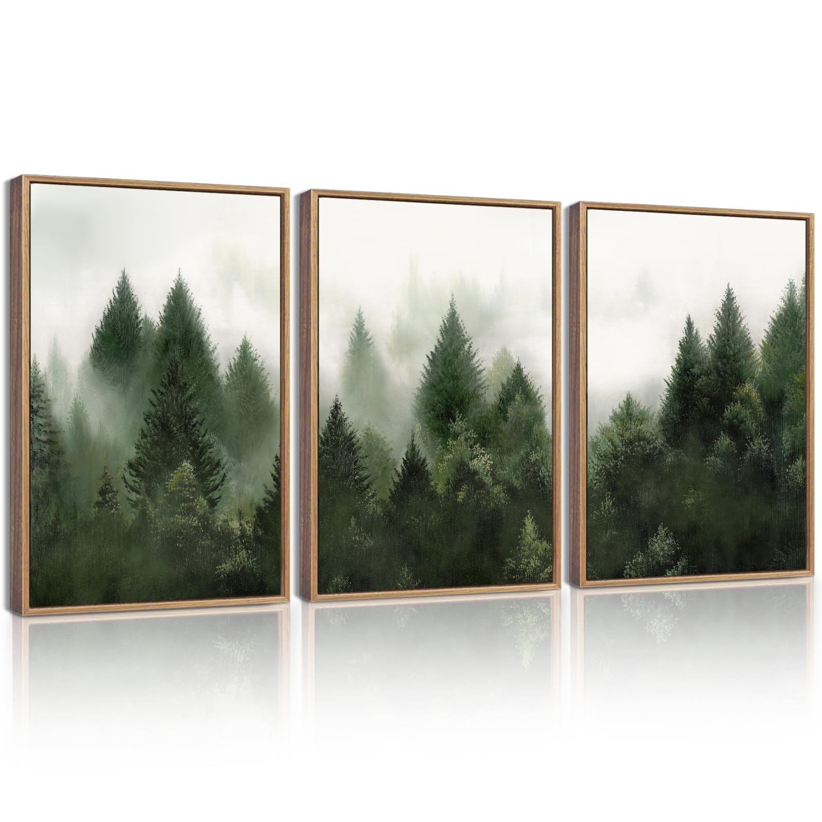 KUVIOKE Morden Green Fog Pine Tree Framed Canvas Wall Art Nature Nordic Forests Artwork Painting Bedroom Decor 12x16in (Natural Framed) KUVIOKEAu supplements
