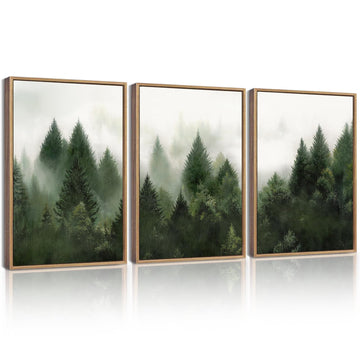 KUVIOKE Morden Green Fog Pine Tree Framed Canvas Wall Art Nature Nordic Forests Artwork Painting Bedroom Decor 12x16in (Natural Framed) KUVIOKEAu supplements