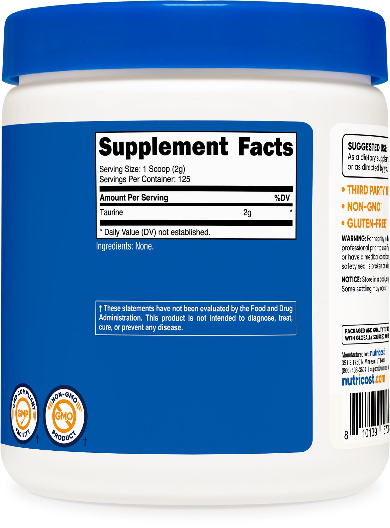 Nutricost Taurine Powder 250 Grams - 125 Servings, 2000mg Per Serving NutricostAu supplements