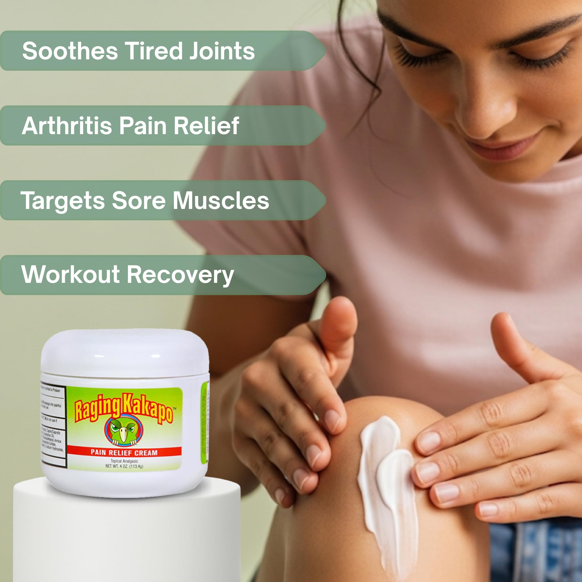 Raging Kakapo Pain Relief Cream - Sore Muscles, Joint Pain & Aches - Odor Free, Non-Greasy Pain Cream - Histamine Dihydrochloride, Capsaicin, Emu Oil & More - 4 oz. Jar Raging KakapoAu supplements