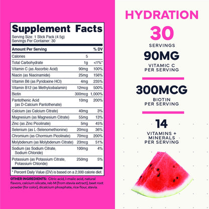 Type Zero Sugar Free Electrolytes Powder Packets + Clean Hydration Powder Stick Packs with 14 Vitamins and Minerals - Watermelon Flavor, 30 Servings Type ZeroUS supplements