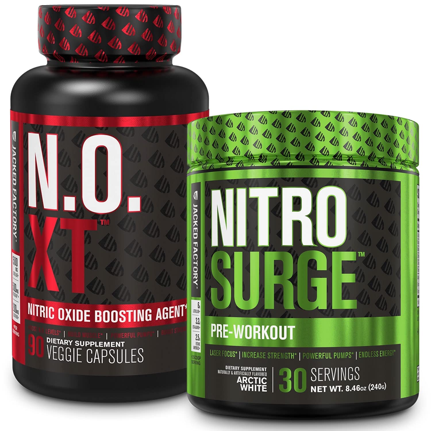Jacked Factory Nitrosurge Pre-Workout in Arctic White & N.O. XT Nitric Oxide Booster Jacked FactoryAu supplements