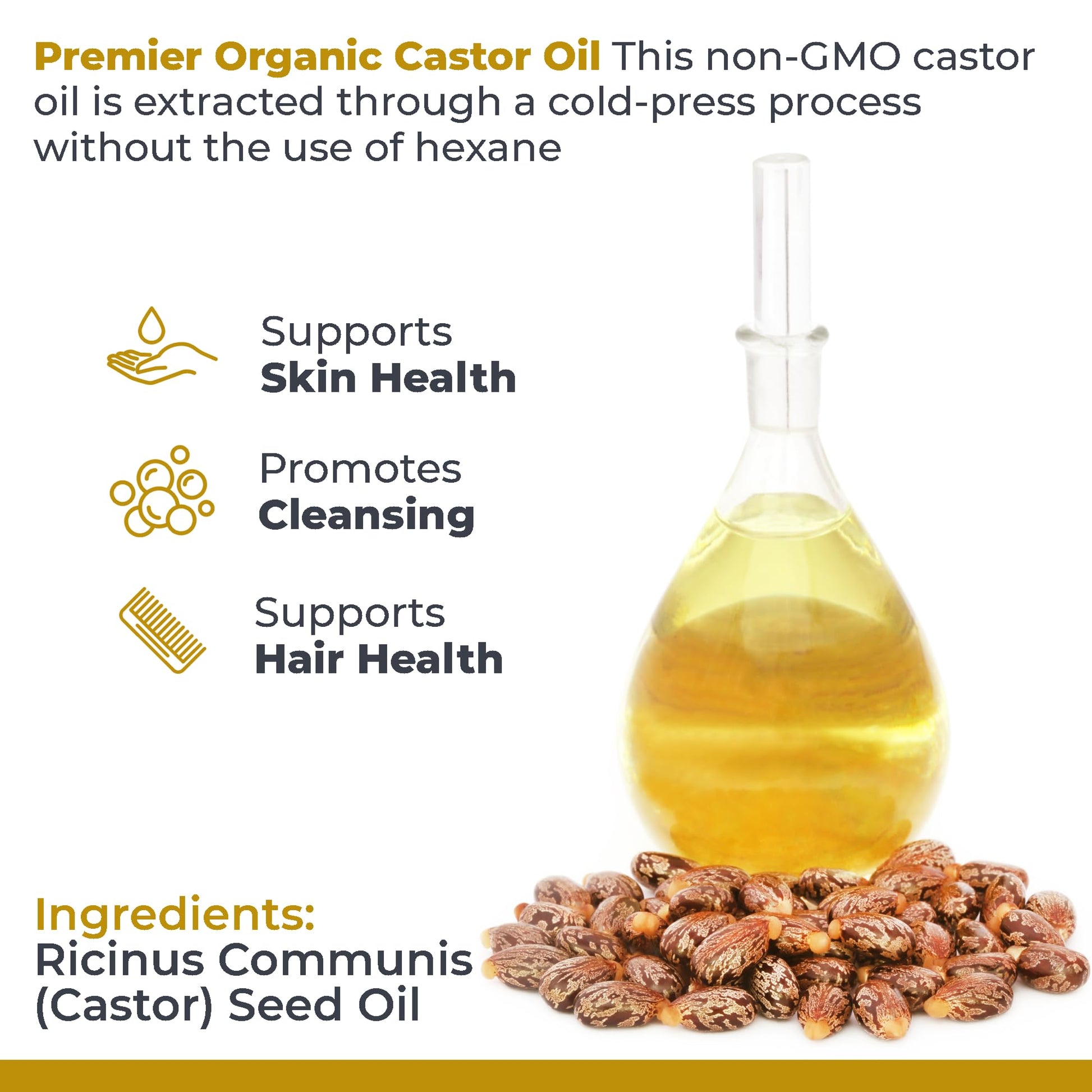 Premier Research Labs Organic Castor Oil for Face - Cold Pressed 100% Pure Castor Oil for Hair Growth, Skin & Body, Hexane Free - 8 Oz Bottle Premier Research LabsAu supplements