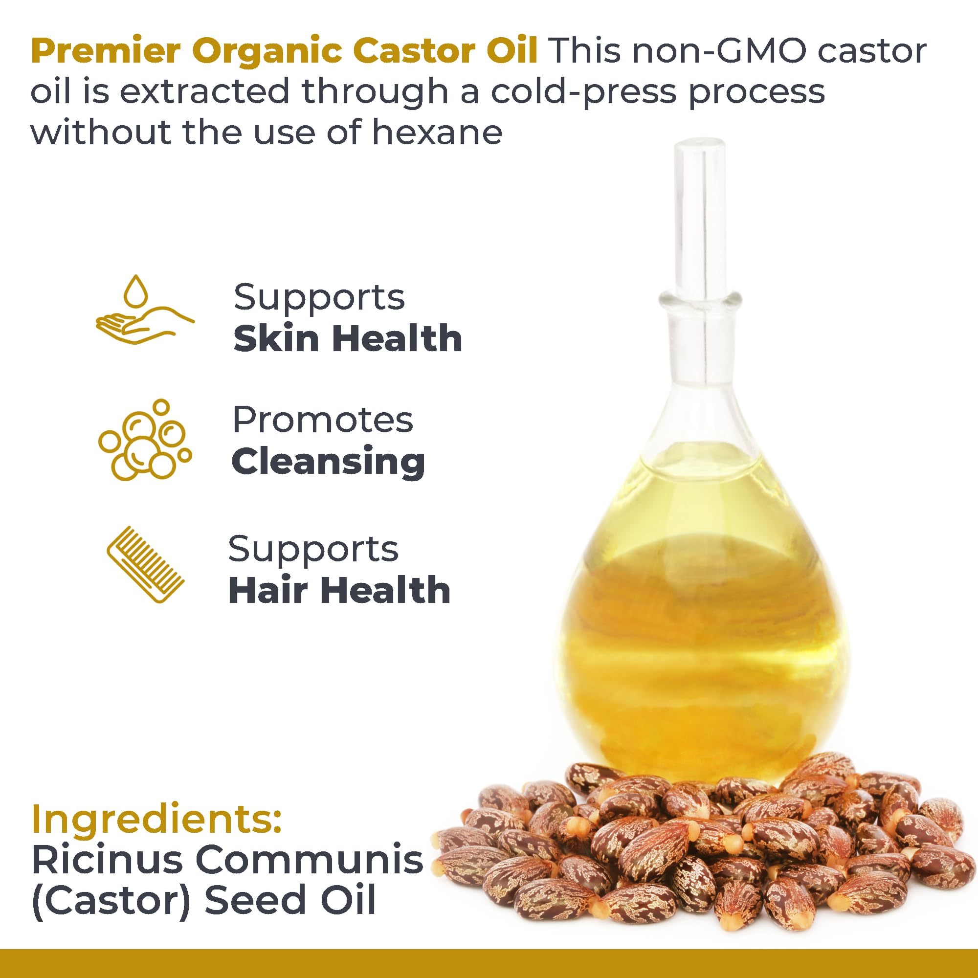Premier Research Labs Organic Castor Oil for Face - Cold Pressed 100% Pure Castor Oil for Hair Growth, Skin & Body, Hexane Free - 8 Oz Bottle Premier Research LabsAu supplements