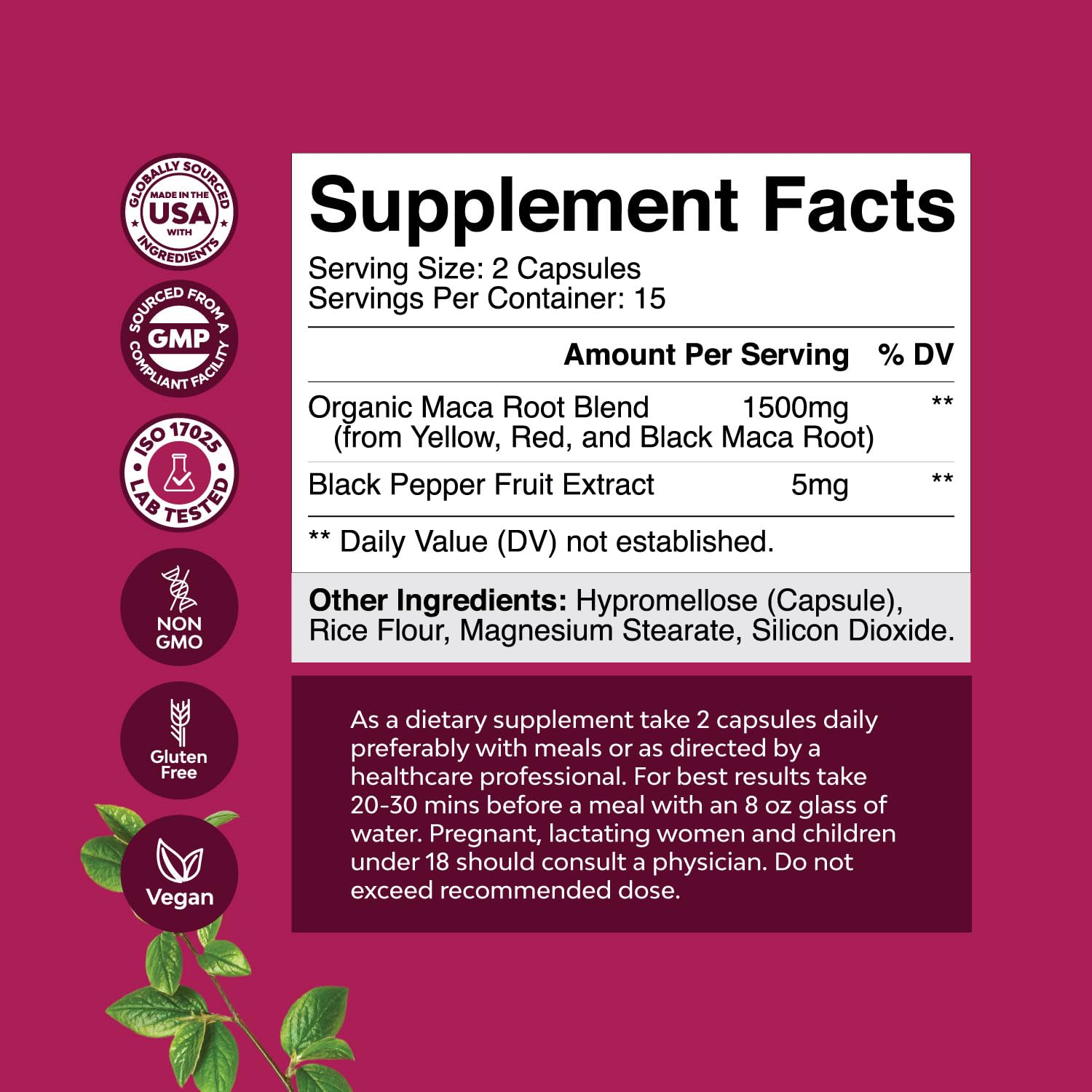Maca Root Capsules for Women - Potent Herbal Supplement with Female Enhancing Blend of Red Yellow & Black Maca Root - Non-GMO Certified Vegan and Gluten-Free with No Artificial Colors - 30 Count Natures CraftAu supplements