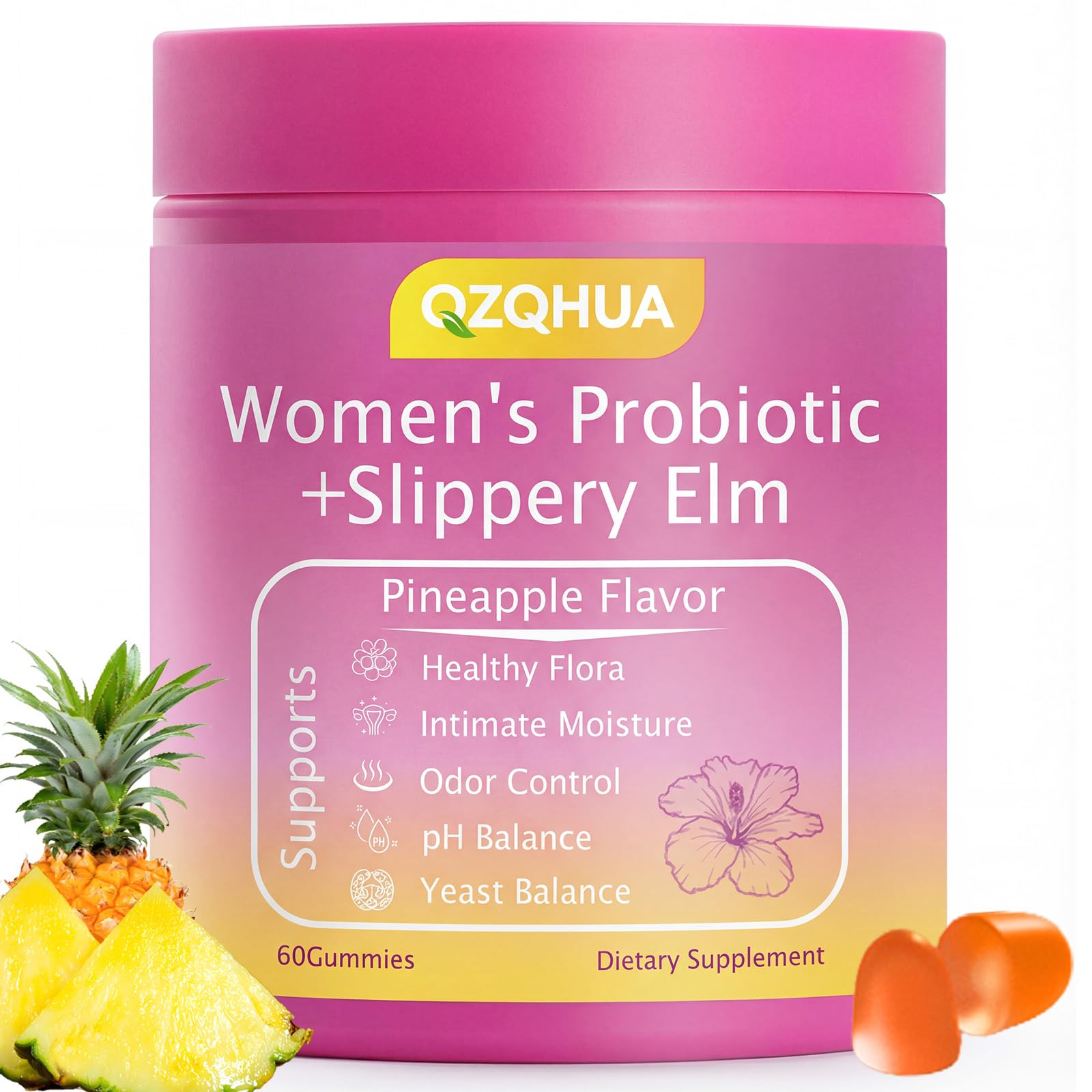 Premium Feminine Balance Gummies for Women - 60 Gummies, Hawaiian Pineapple Flavor - with Probiotics & Vitamin C - Supports Feminine Wellness & Healthy Balance - Gluten Free, Vegan（30 Servings）（Q2） QZQHUAAu supplements