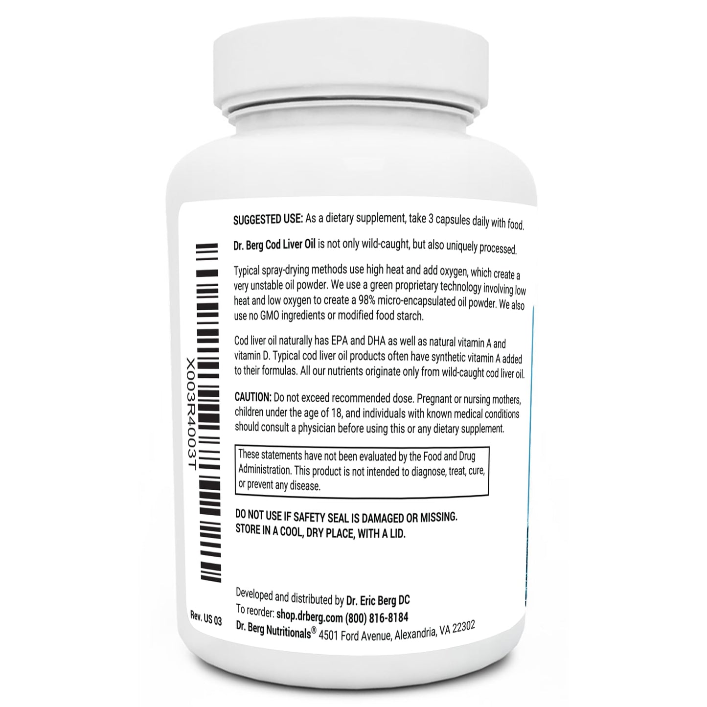 Dr. Berg Cod Liver Oil Capsules - New Formula Without OxBile - Rich in Omega-3 Fatty Dr. Berg NutritionalsUS supplements