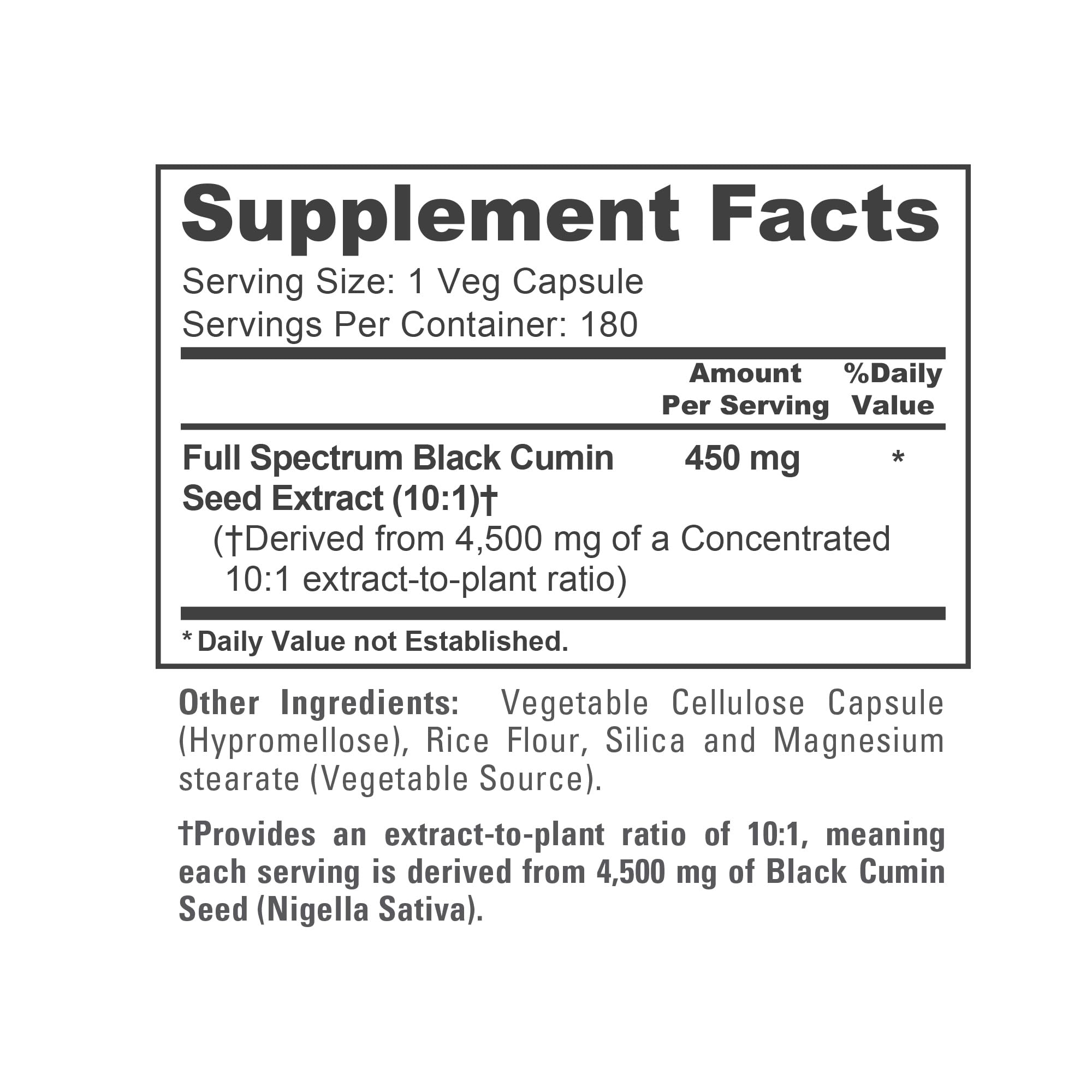 NusaPure Full Spectrum Black Cumin Seed 10:1 Extract, 450 mg Equivalent to 4,500mg 180 Veggie Powder Caps Non-GMO, Vegan Non-Oily NusaPureAu supplements