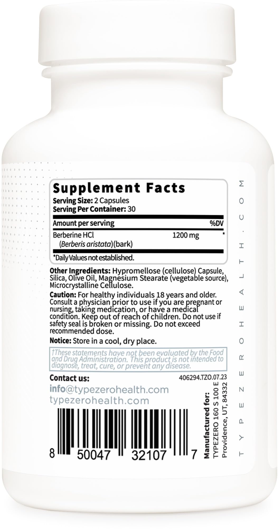 Type Zero Berberine HCL 1200mg 60 Capsules - Clean, Non-GMO, Gluten Free Supplement Type ZeroUS supplements