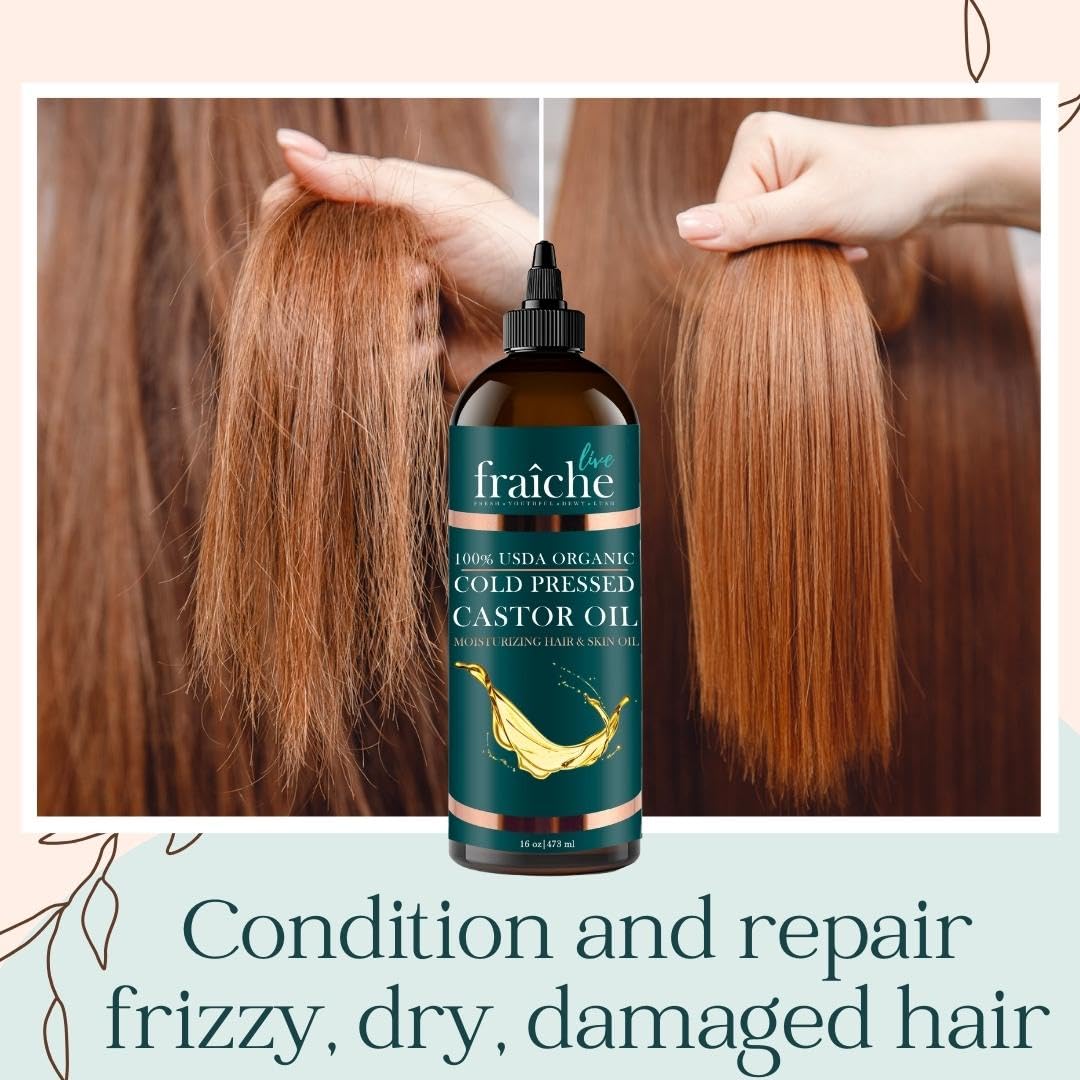 Live Fraiche USDA Organic Cold Pressed Castor Oil (16oz), 100% Pure, Hexane-Free Castor Oil Live FraicheAu supplements