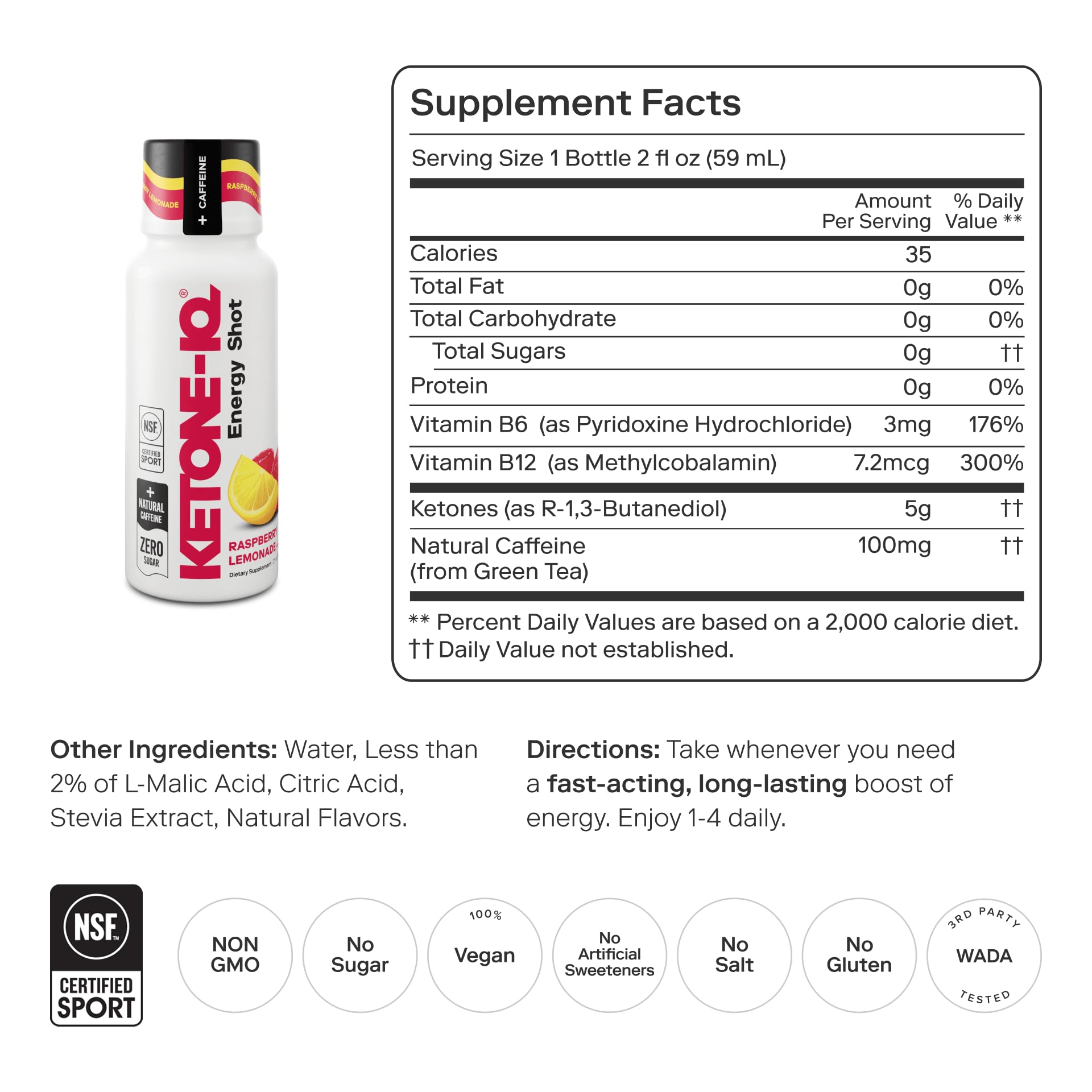 Ketone-IQ Exogenous Ketone Energy Shots with Caffeine - 12 Pack of Green Tea Caffeine Shots with 5g Bioidentical Ketones and B Vitamins - Fast Acting, On The Go Clean Energy Drink (Raspberry Lemonade) Ketone-IQAu supplements