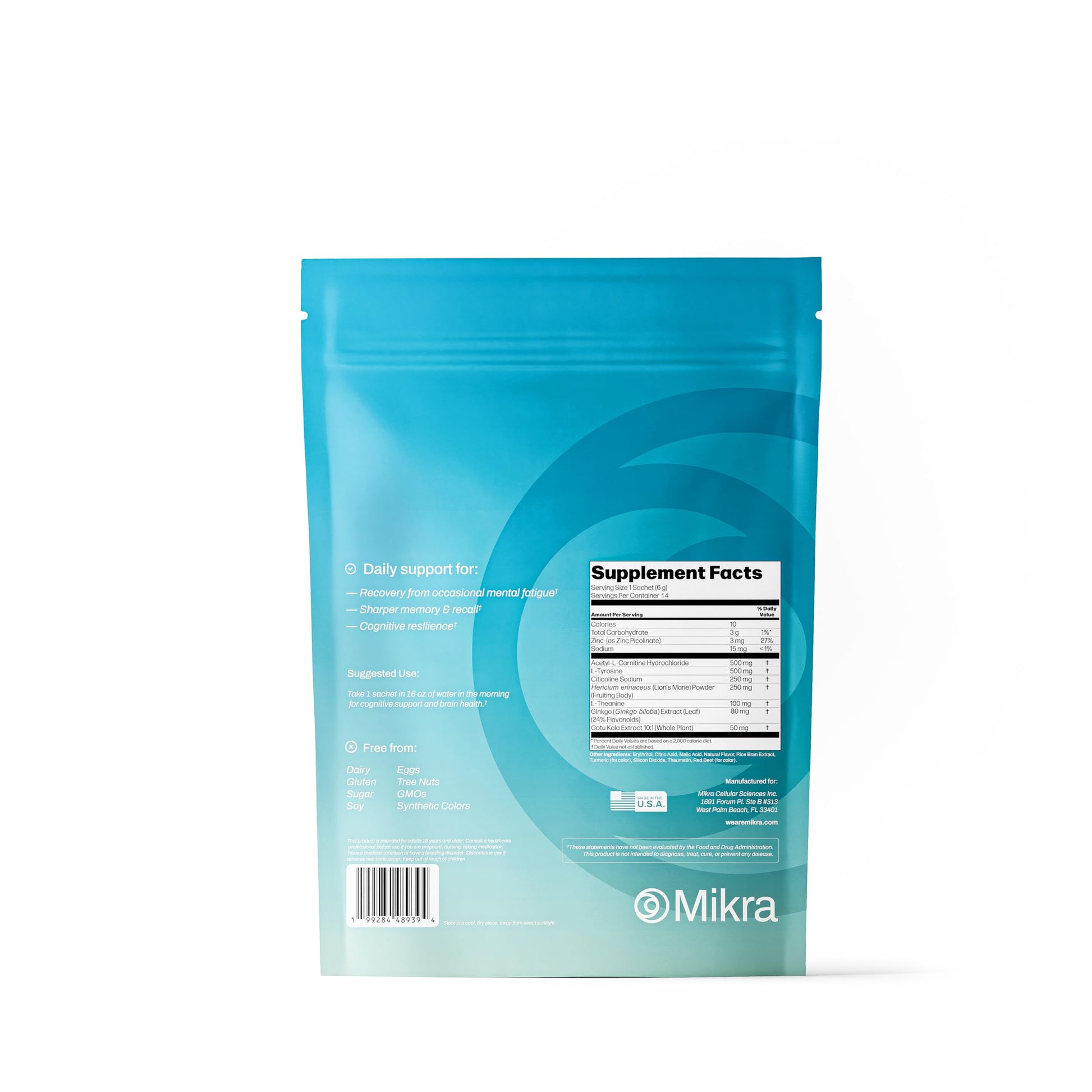 Mikra Clarity Nootropic Focus Drink Mix - Daily Cognitive & Calm Support Formula with Citicoline, Lion’s Mane & L-Theanine - Calm Drink Mix & Focus Aid for Energy and Clarity - 14 Single-Serve Sachets MikraAu supplements