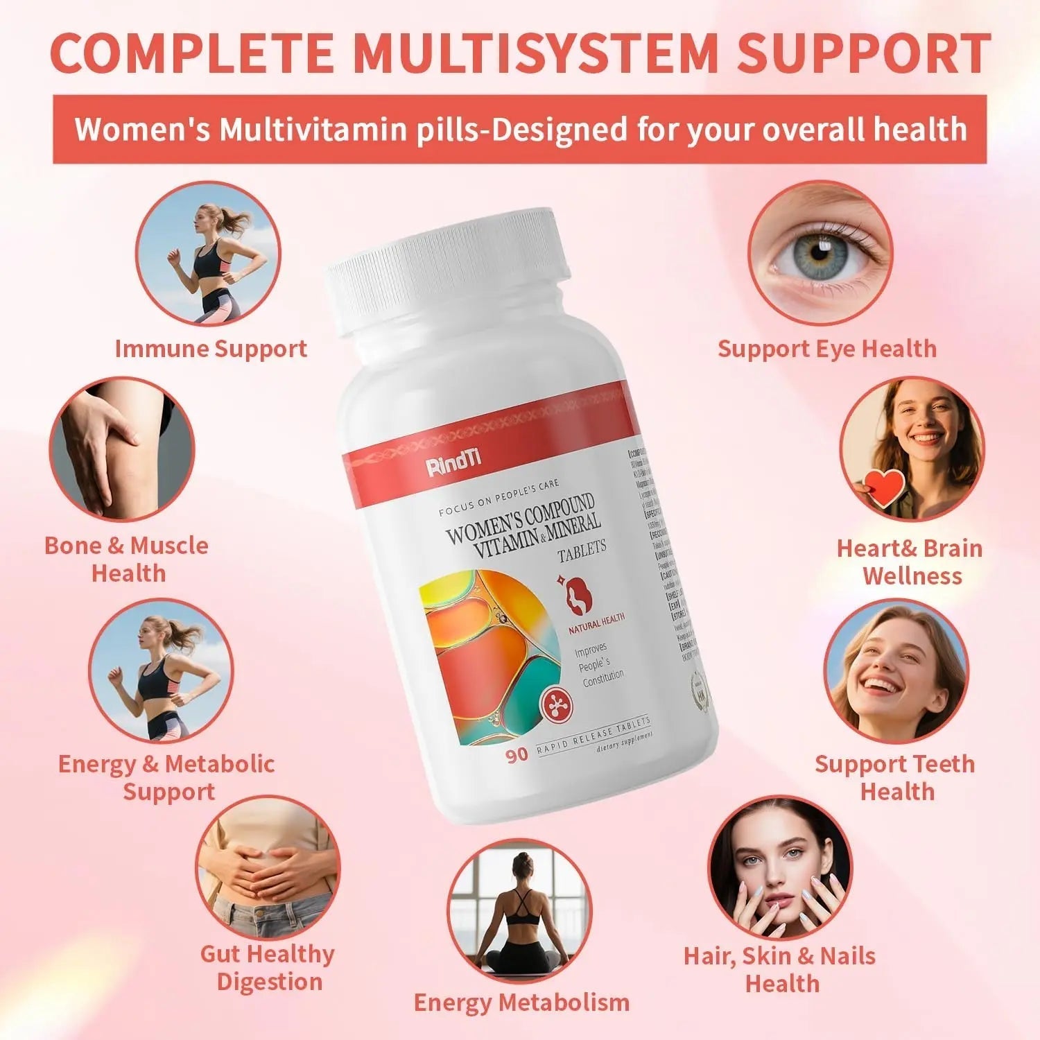 RindTi Multivitamin for Women 50+, Daily Women 50+ Multi-Vitamin with Vitamins A, B,C, E for Energy, & Bone & Immune & Skin& Hair Support, 90 ct RindTiAu supplements