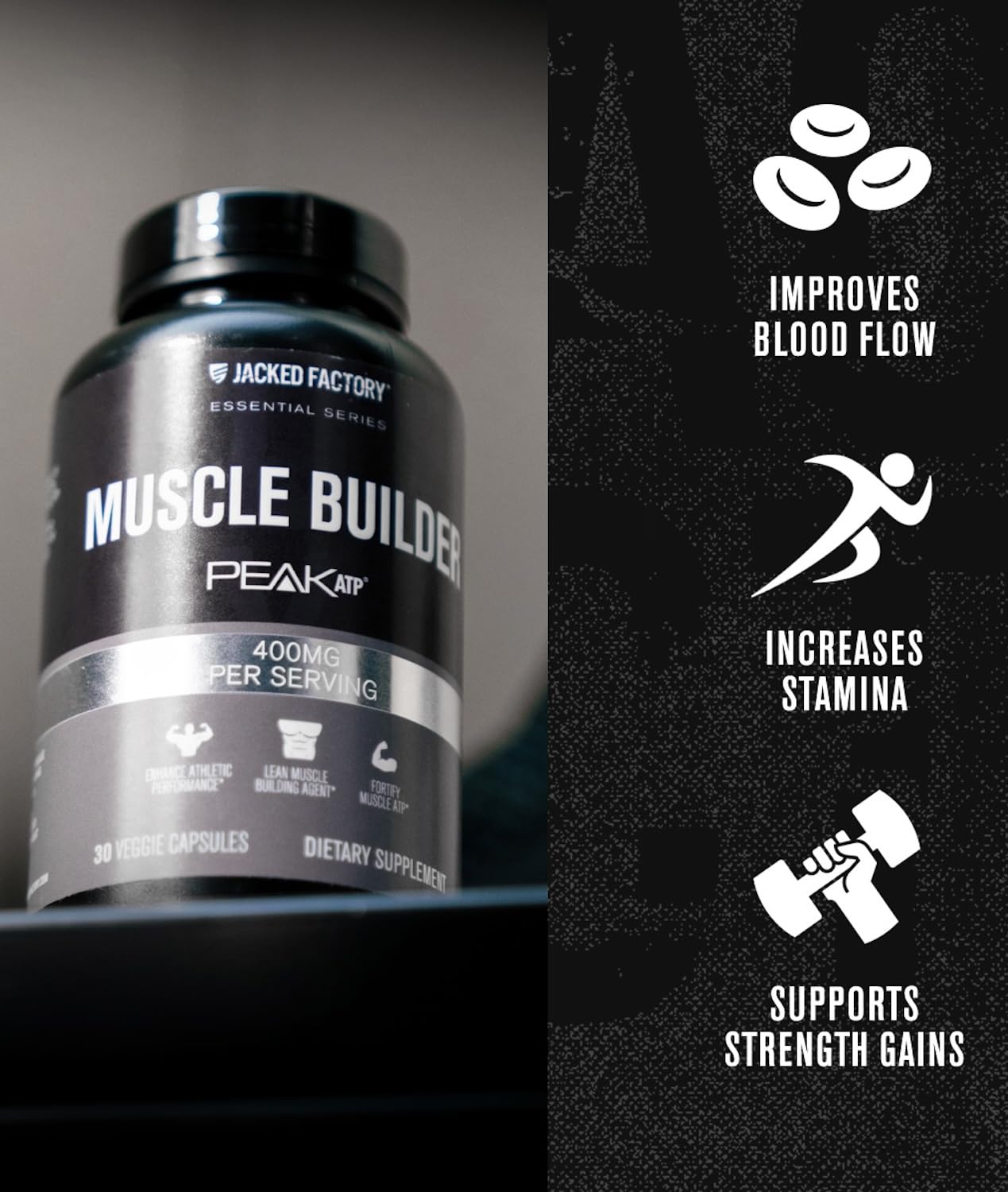 Jacked Factory Essentials Muscle Builder - ATP Muscle Builder for Men with Peak ATP to Support Muscle Gain, Enhance Athletic Performance, & Increase Strength - 30 Capsules Jacked FactoryAu supplements