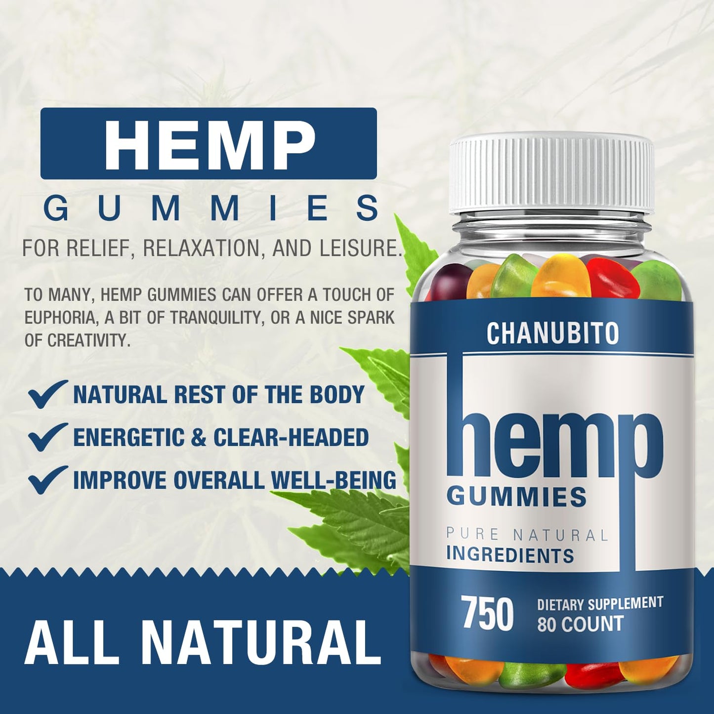 Hemp Gummies Organic High Potency Hemp Supplement - Pain, Sleep, Stress CHANUBITOUS supplements