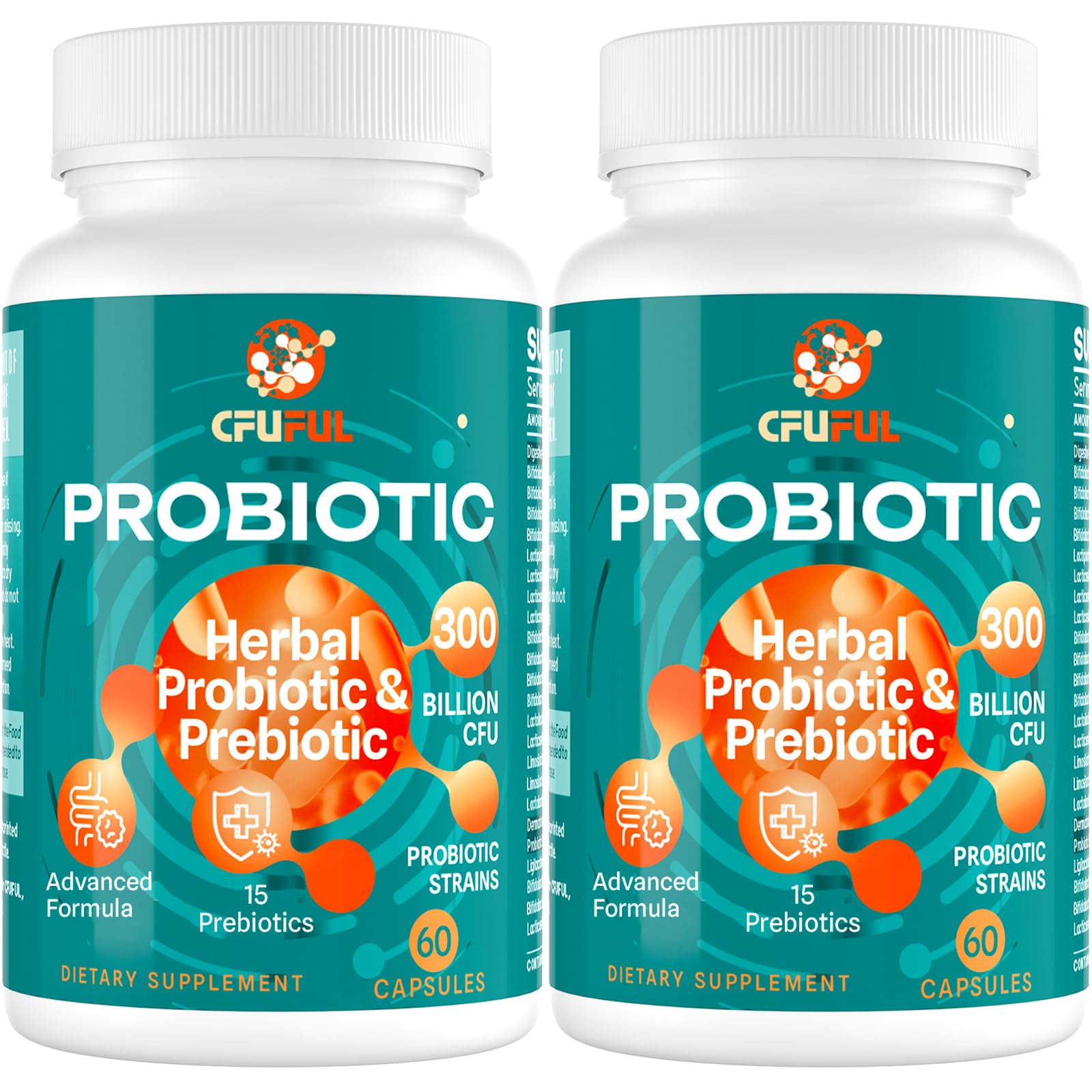 Probiotics for Women & Men - 300 Billion CFU, 24 Strains Probiotic + 15 Organic Herbs Prebiotics Blend, for Overall Digestive Gut Health, Immune, Constipation & Bloating, Shelf Stable - 4 Month Supply CfufulAu supplements