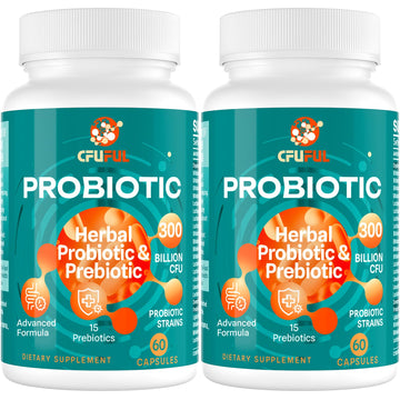 Probiotics for Women & Men - 300 Billion CFU, 24 Strains Probiotic + 15 Organic Herbs Prebiotics Blend, for Overall Digestive Gut Health, Immune, Constipation & Bloating, Shelf Stable - 4 Month Supply CfufulAu supplements