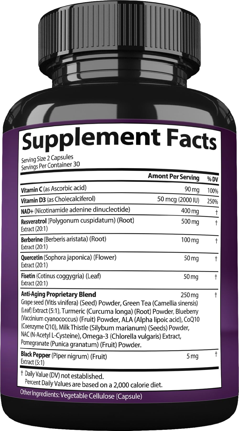 NAD Resveratrol Supplement with Berberine, Quercetin, CoQ10. Anti-Aging Formula for Women & Men. Liposomal NAD Plus, NAD+ Booster, Pure Organic Vitamin, USA StrongVitAu supplements
