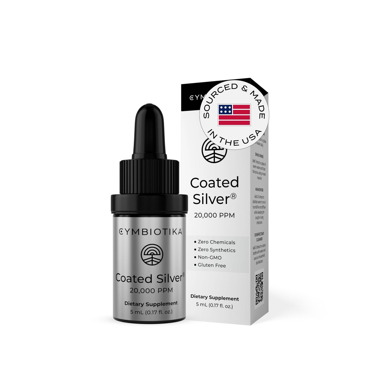 CYMBIOTIKA Colloidal Silver Liquid Supplement with Coated Silver, 20,000 PPM Mineral Concentrate, Immune Support Supplement for Adults, Easy to Use, 5 ml CYMBIOTIKAUS supplements