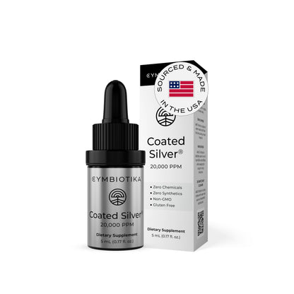 CYMBIOTIKA Colloidal Silver Liquid Supplement with Coated Silver, 20,000 PPM Mineral Concentrate, Immune Support Supplement for Adults, Easy to Use, 5 ml CYMBIOTIKAUS supplements