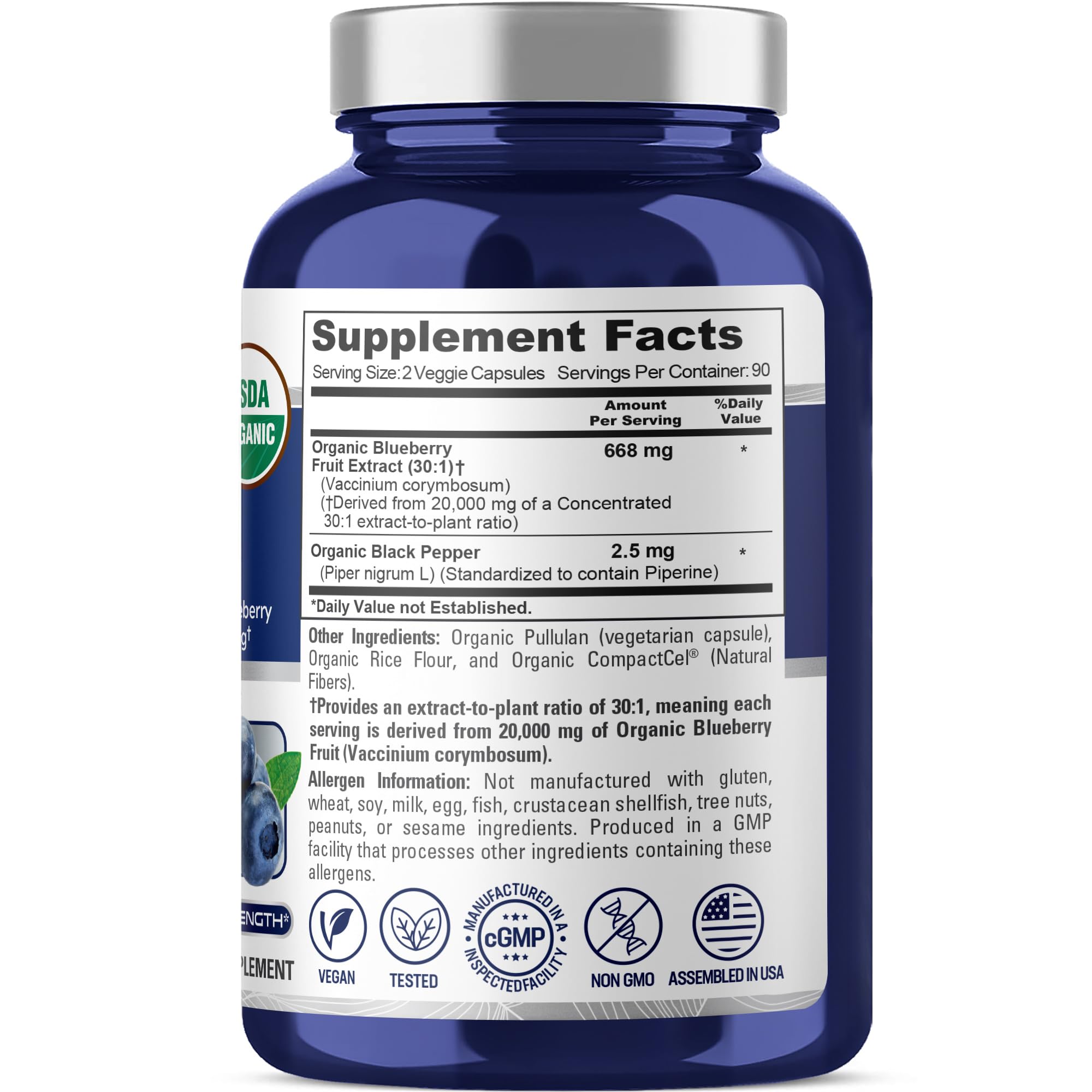 NusaPure Blueberry Concentrate 30:1 Extract, 667 mg Equivalent to 20,000 mg 180 Veg Caps Suitable for Vegetarian, Vegan, Non-GMO NusaPureAu supplements