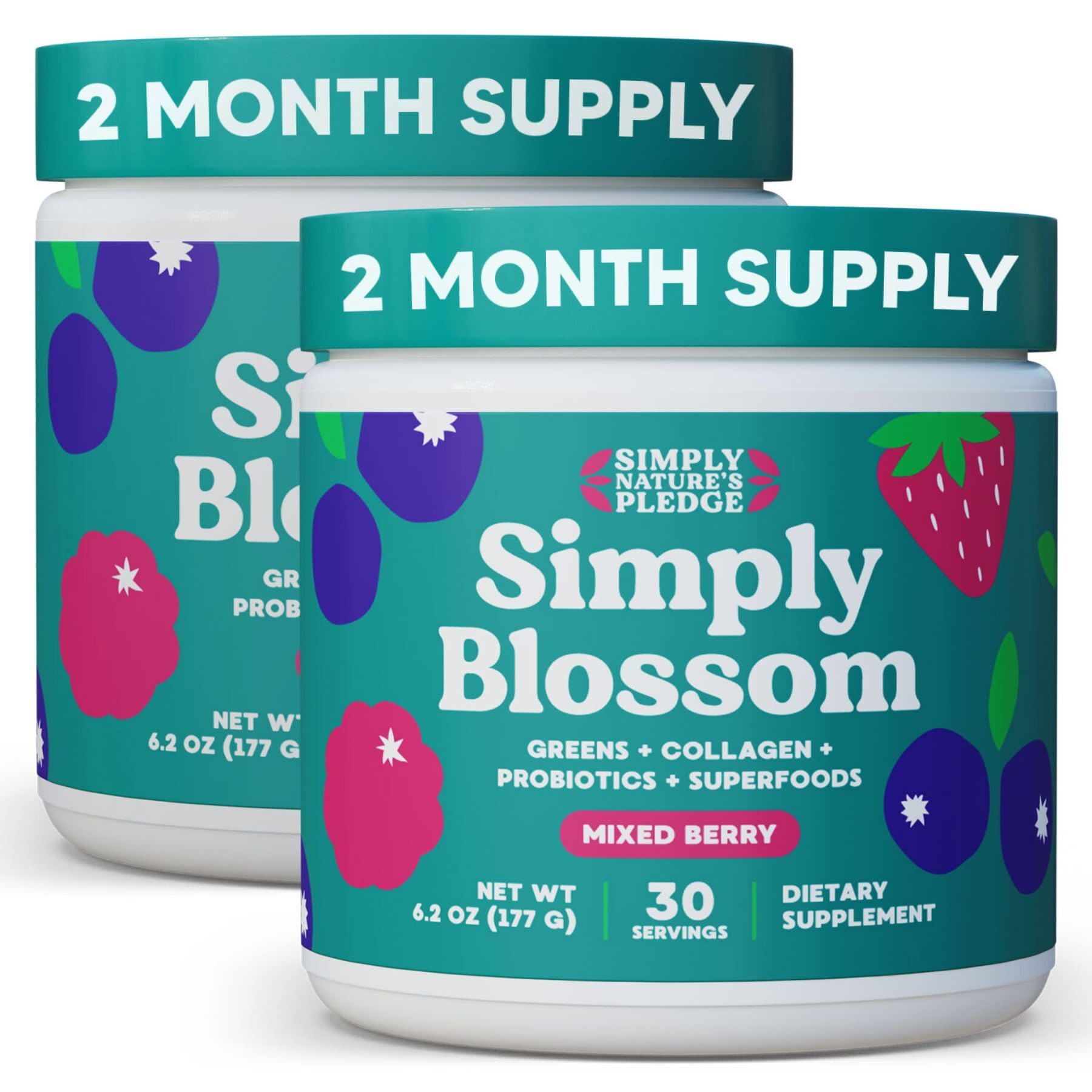 Simply Blossom Nutrition - Daily Greens & Superfood Powder + Collagen + Probiotics for Women's Digestive Health & Bloating Relief. Help Your Health Bloom - 2 Month Supply Simply Nature's PledgeAu supplements