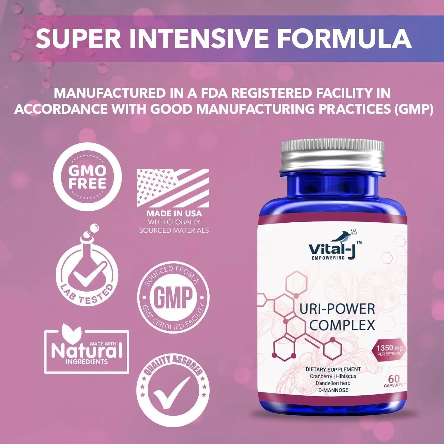 4-IN-1 URI POWER COMPLEX 1350mg - D Mannose, Cranberry, Hibiscus, and Dandelion Herb - Naturally Cleanse the Bladder and Urinary Tract 60 capsules – Specialized Approach for UTI Avoidance Vital-J EmpoweringAu supplements