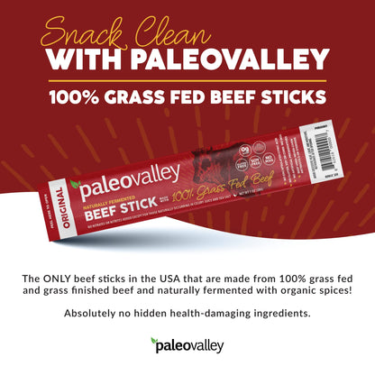 Paleovalley 100% Grass Fed Original Beef Sticks - Delicious Gluten Free Beef Snack - High Protein Keto Friendly PaleovalleyUS supplements