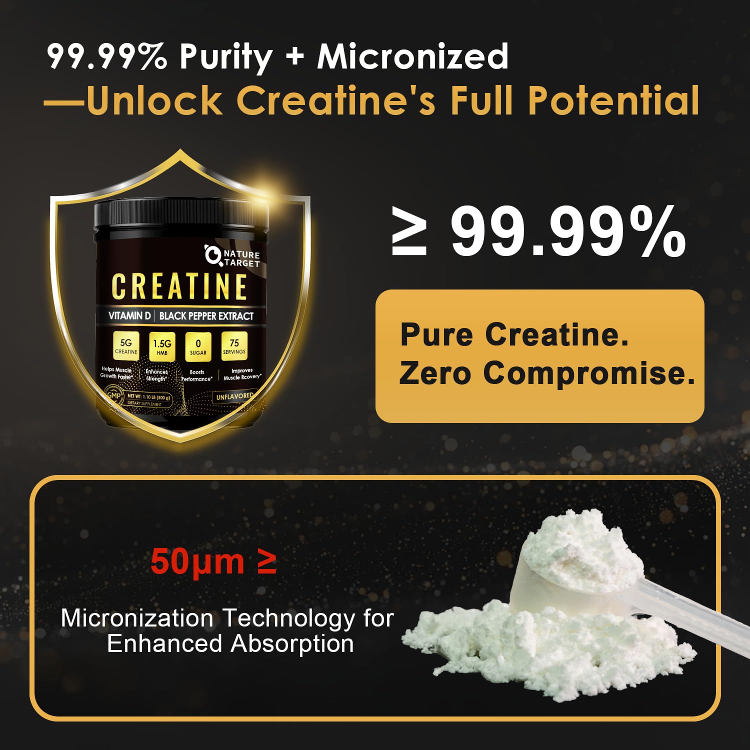 Micronized Creatine Monohydrate for Women and Men, Creatine Powder for Men-Women for Improve Performance and Strength, Support Muscle Growth and Workout Recovery, 6.5g per Servings, 75 Servings NATURE TARGETAu supplements