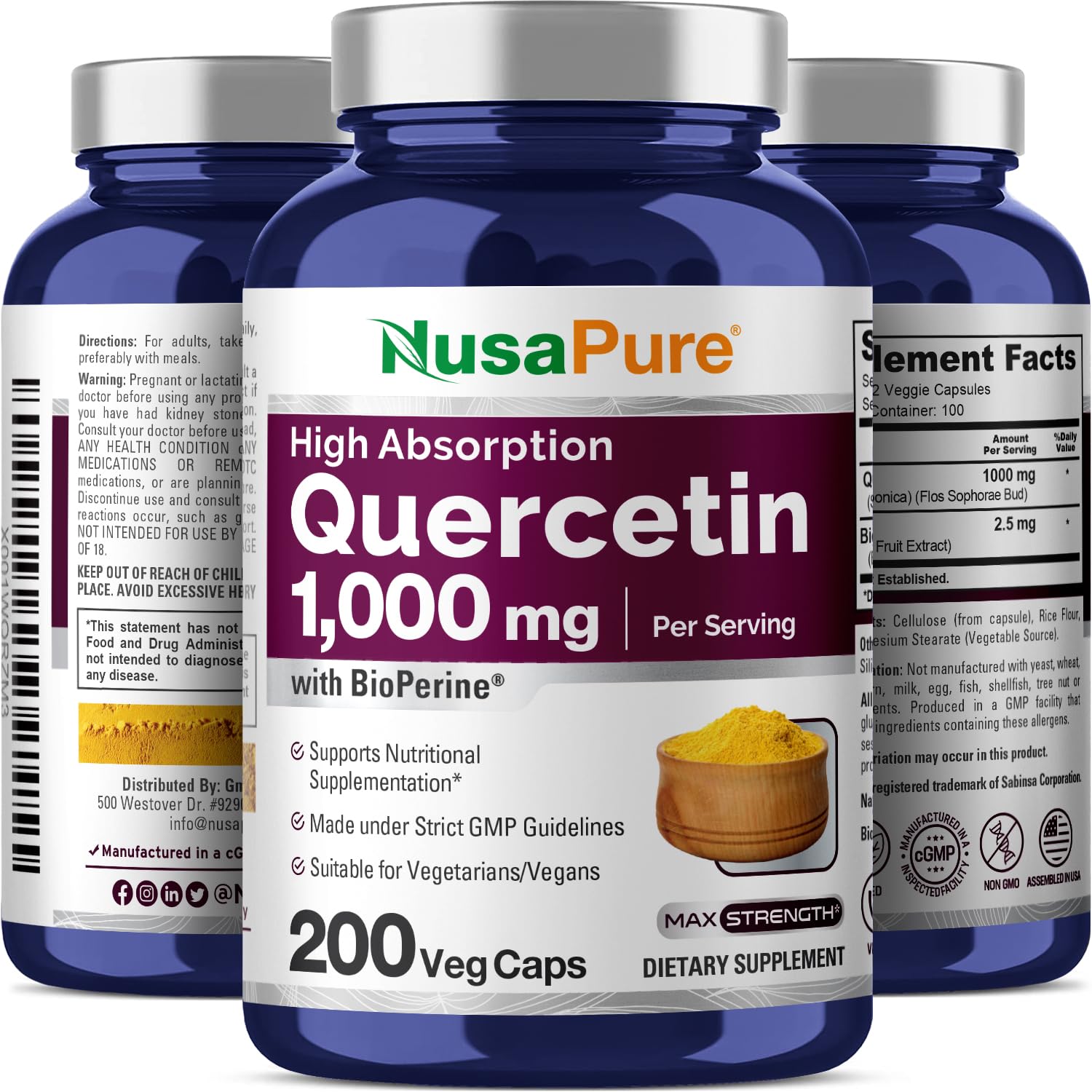 NusaPure Quercetin - Suitable for Vegetarian/Vegan, Non - GMO - 1000 mg - 200 Capsules NusaPureAu supplements