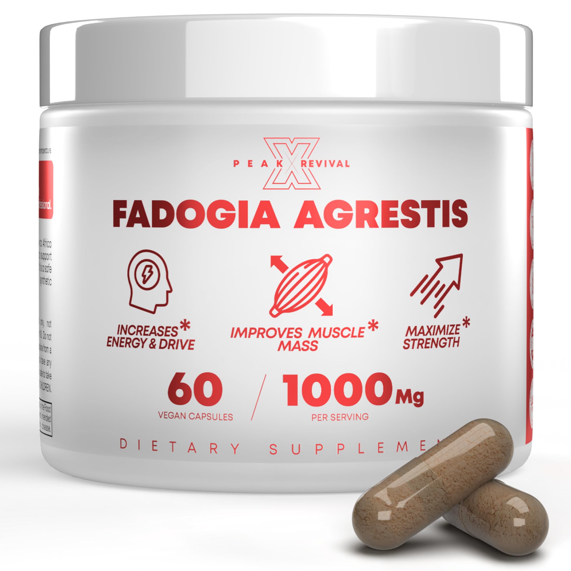 Peak Revival-X Fadogia Agrestis 1000mg Per Serving Supplement - Potent Extract to Increase Energy, Athletic Performance & Muscle Mass - Supplements, Made in The USA (60 Capsules) Peak Revival-XAu supplements
