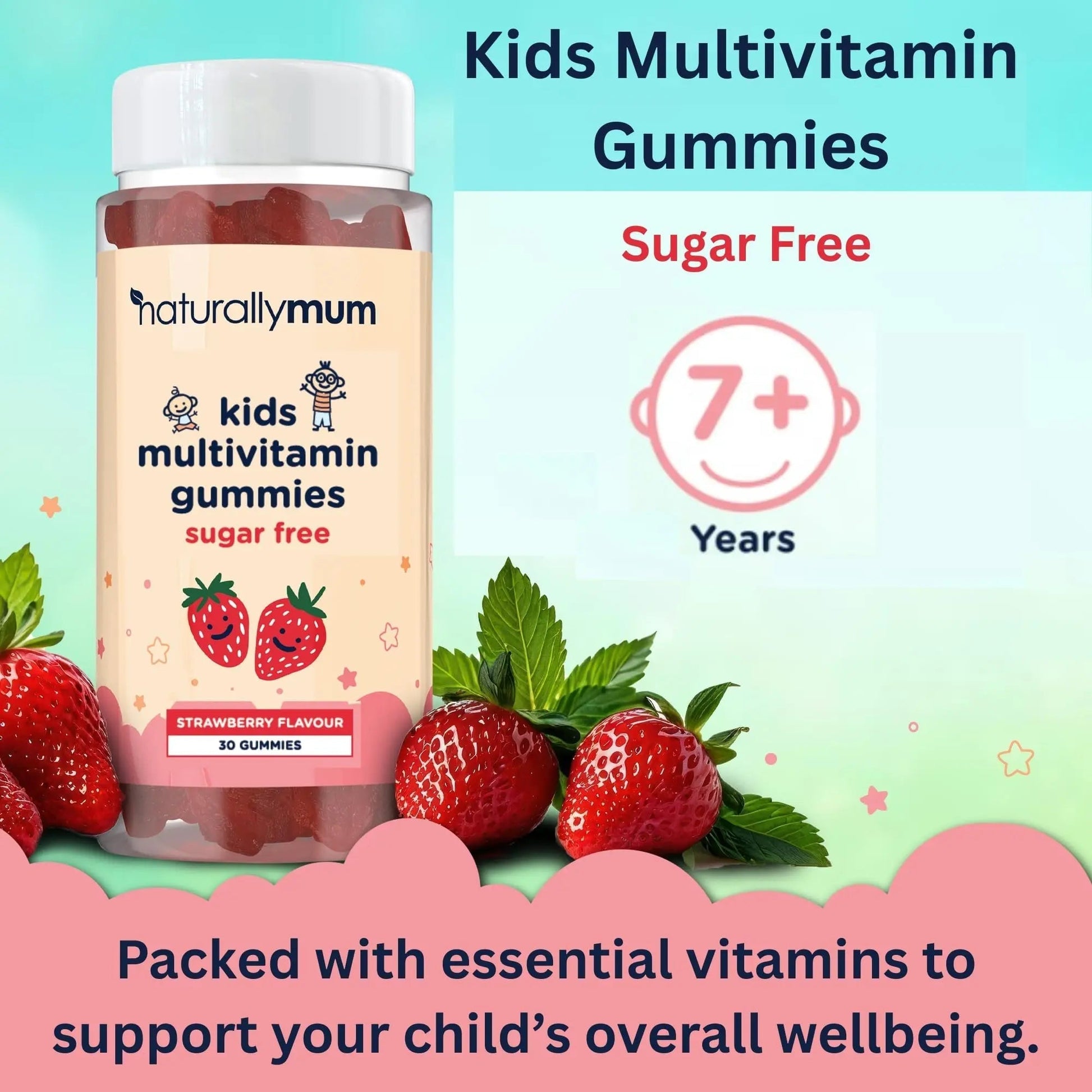 NaturallyMum Kids Multivitamin Gummies | for Children | Vegan Friendly | 30 Chewable Gummies | with Vitamins A, D, E, B6, B12, C | NaturallyMumAu supplements