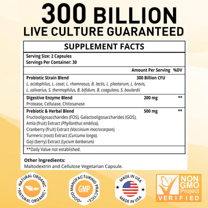 Probiotics for Women & Men, 300 Billion CFU 11 Strains, Probiotic with Organic Herbal GOGOSATISUS supplements