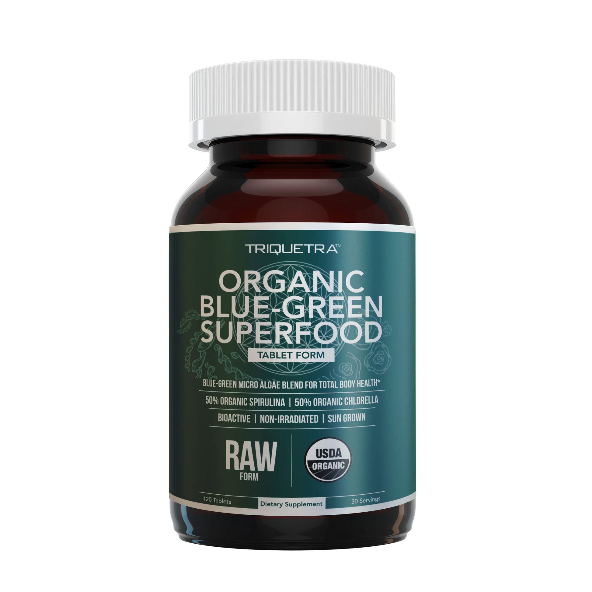 Organic Spirulina & Chlorella Tablets – 4 Organic Certifications, Raw, Non-Irradiated – 50/50 Blue Green Algae Blend – Antioxidant Content Equal to 5 Servings of Vegetables (120 Tablets) Triquetra HealthAu supplements