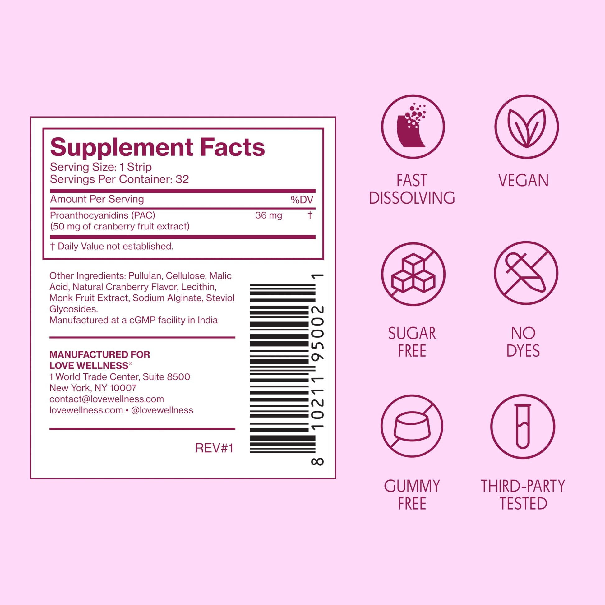 Love Wellness Urinary Tract* Quick Melt Strips - Fast-Dissolving UT Support with 36 mg PACs from Cranberry Fruit Extract - Promotes Urinary Health* - No Water Needed - Vegan and Sugar Free - 32 Strips Love WellnessAu supplements