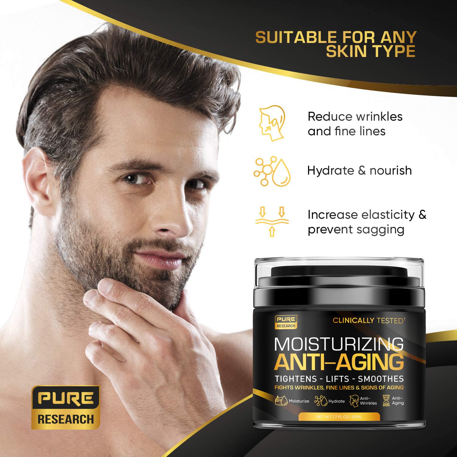 Men's Face Cream Moisturizer - Anti-Aging Cream For Men, Collagen, Retinol & Hyaluronic PURE RESEARCHUS supplements