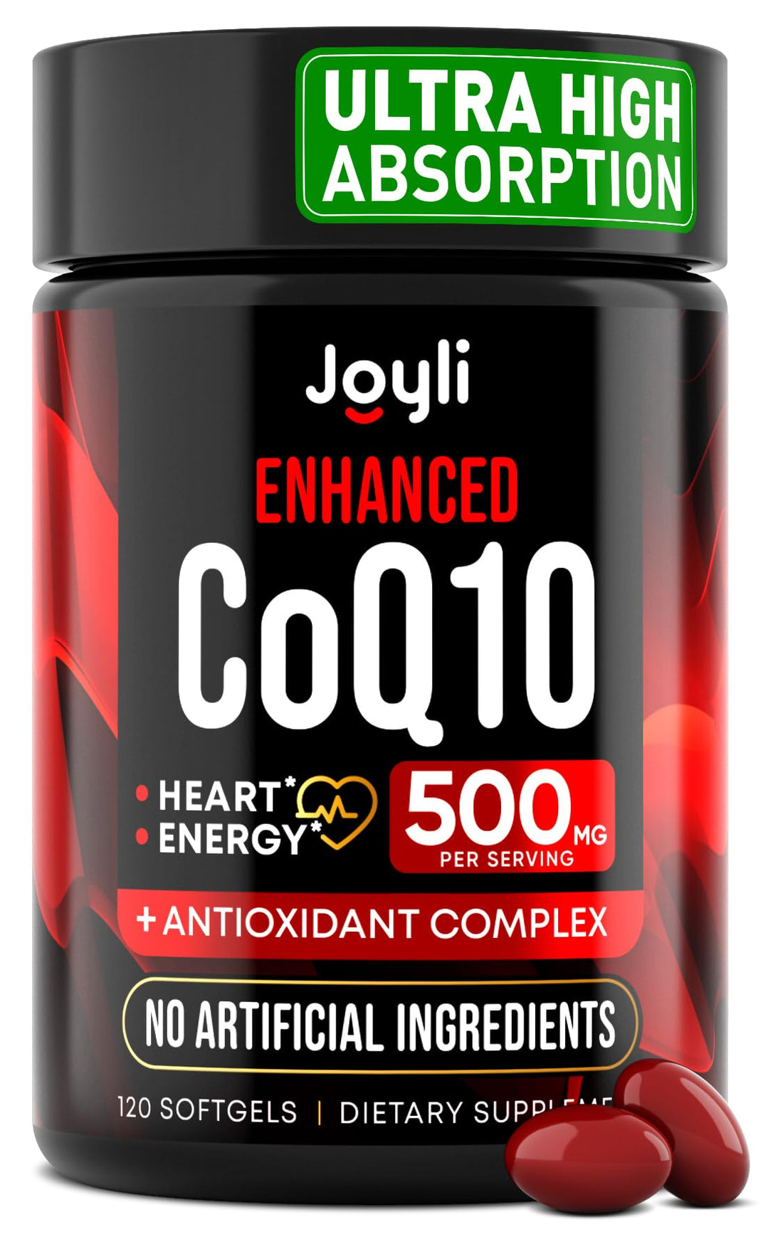High Absorption CoQ10 500MG - Co Q 10 Supplement 120 Softgels for Heart Health&Energy Production - Enhanced CoQ10 Nutritional Supplements with Coenzyme Q10 - Alternative to coq10 400mg softgels JOYLI NutritionUS supplements